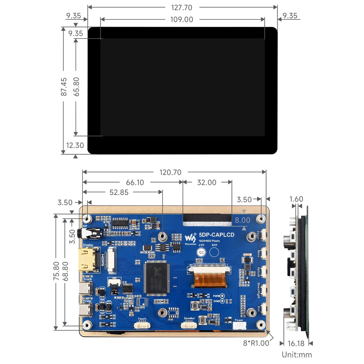 5" IPS HDMI Capacitive Touch Display for Raspberry Pi (1024x600)