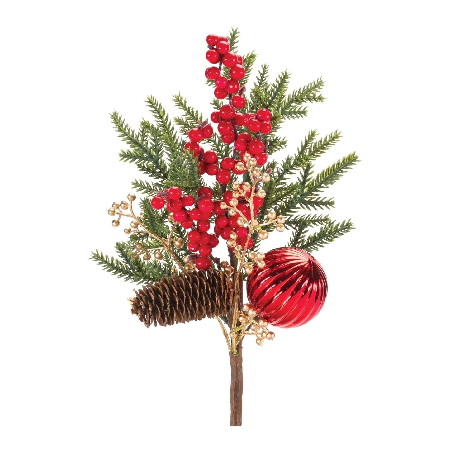 Pine Spray w/berry & Ornament, Set of 2
