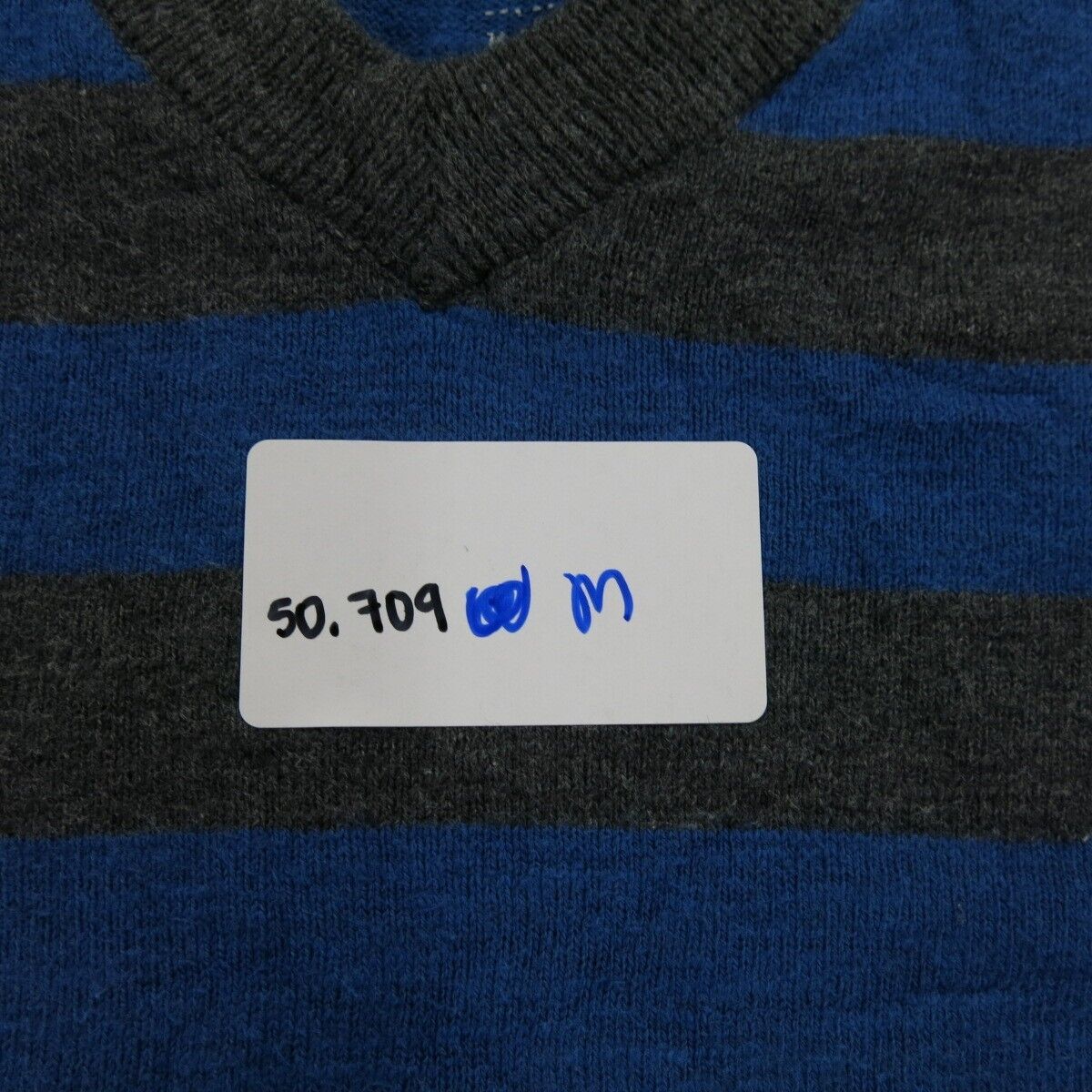 American Eagle Mens Striped Pullover Sweater V-Neck Long Sleeves Black Blue SZ M