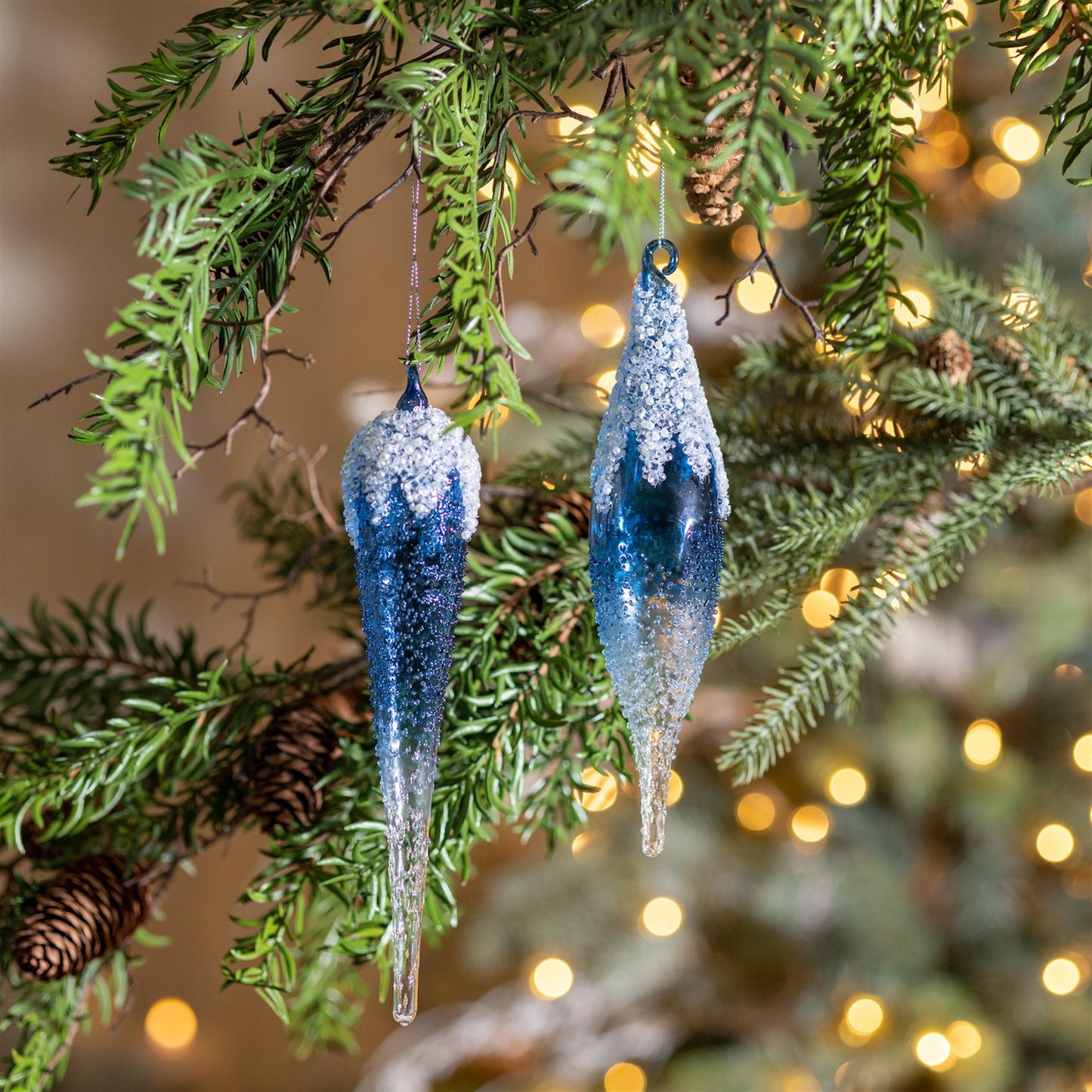 Blue Beaded Ombre Glass Drop Ornament, Set of 12