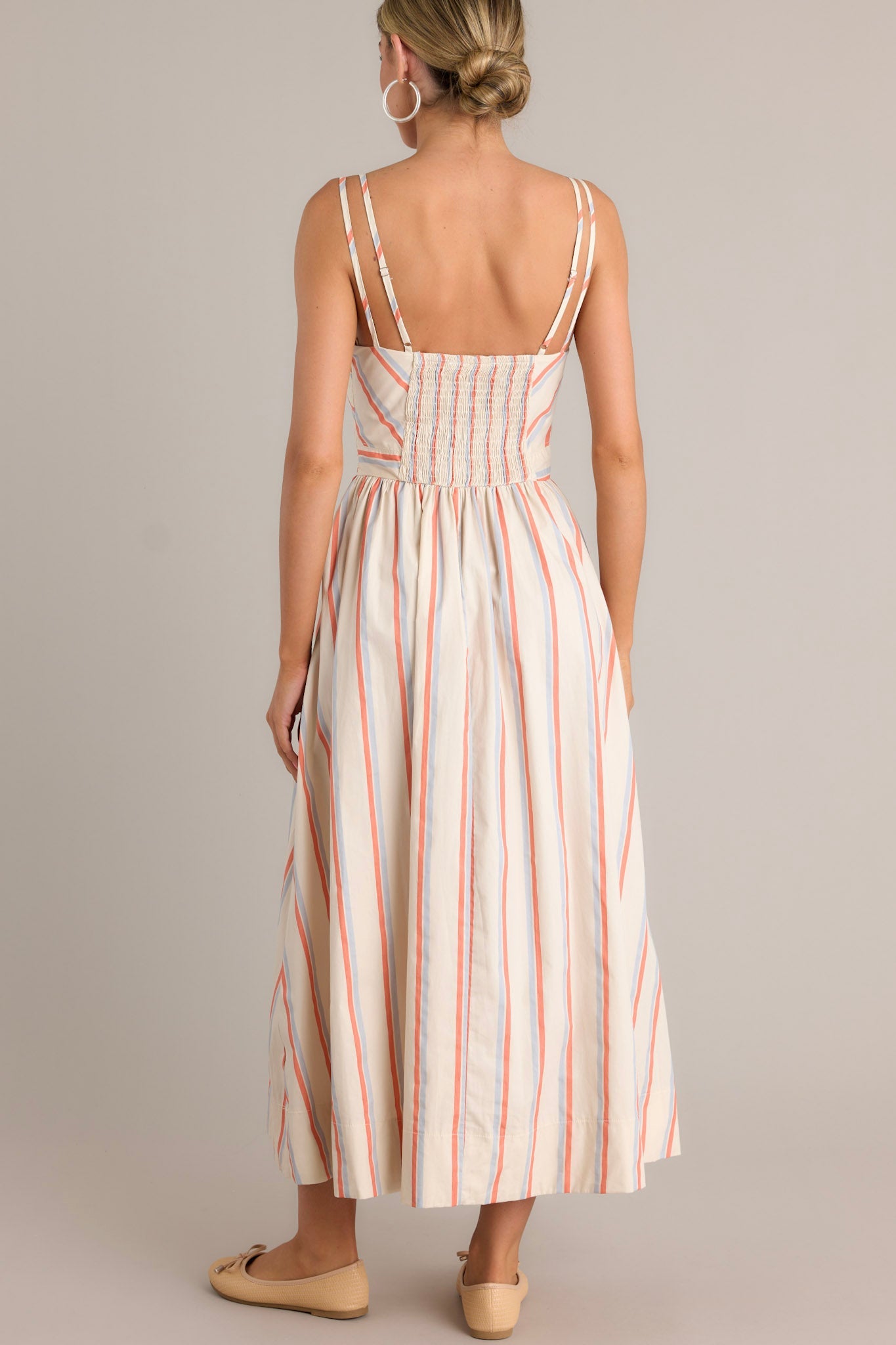 Relaxed Retreat 100% Cotton Beige Multi Stripe Maxi Dress