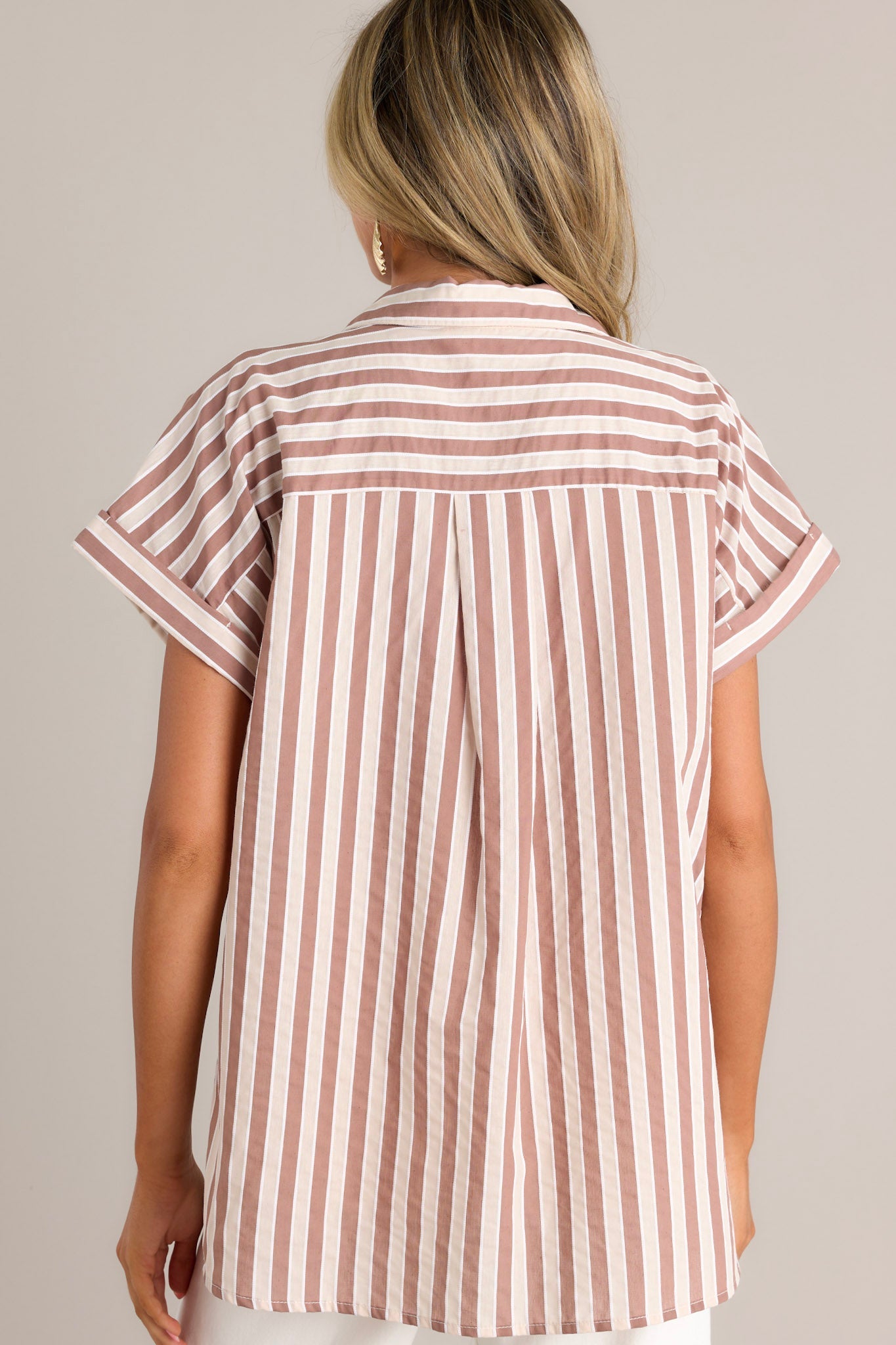 Timeless Choice Tan Stripe Button Front Top