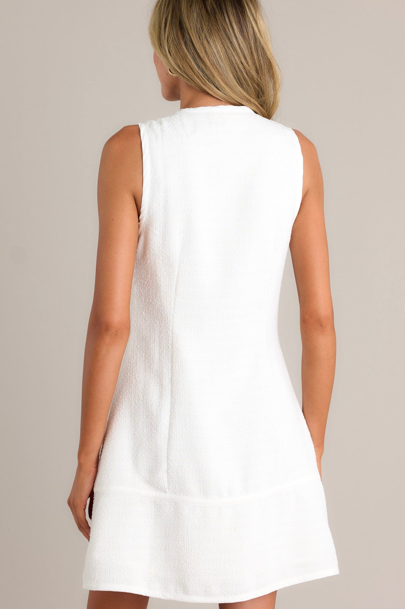 Posh Perfection Ivory Tweed Zip Front Mini Dress