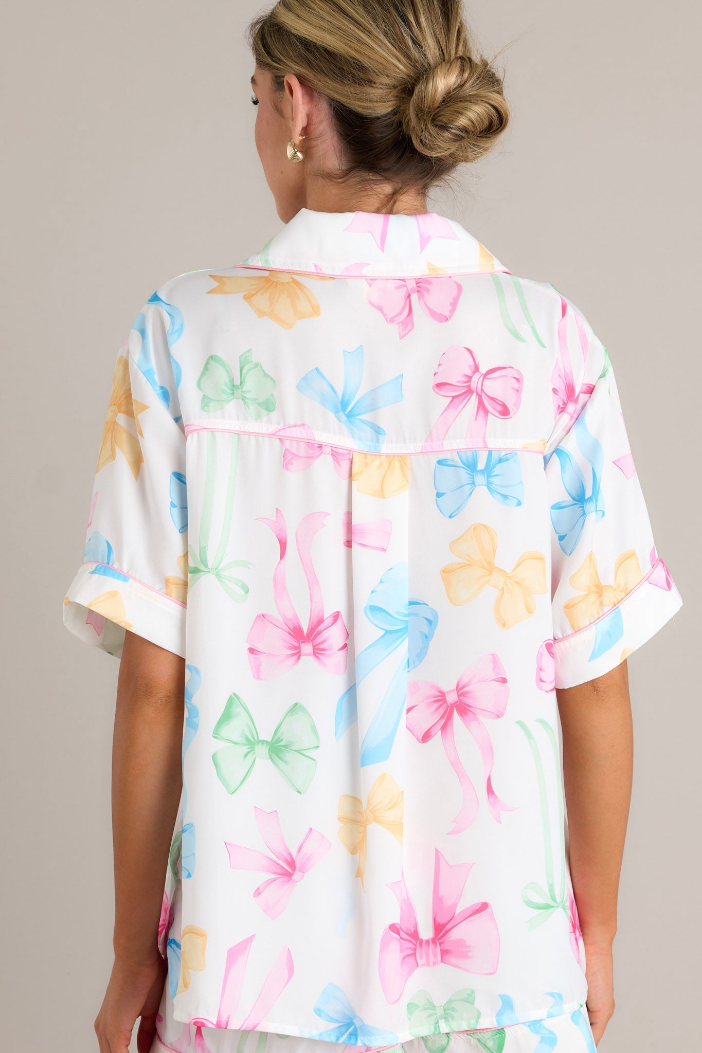 Nightly Necessities White Multi Bow Pajama Top