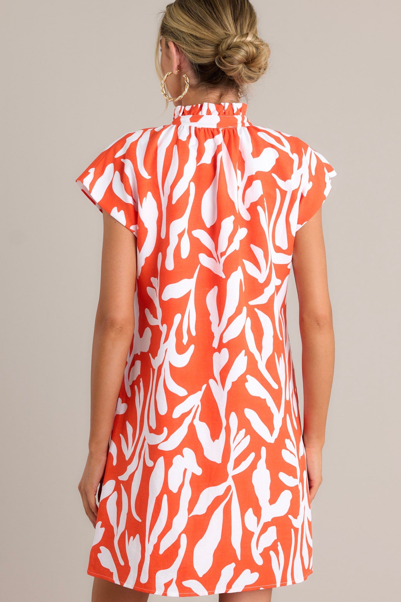 Life's Compass Red Orange Abstract Floral Button Front Mini Dress