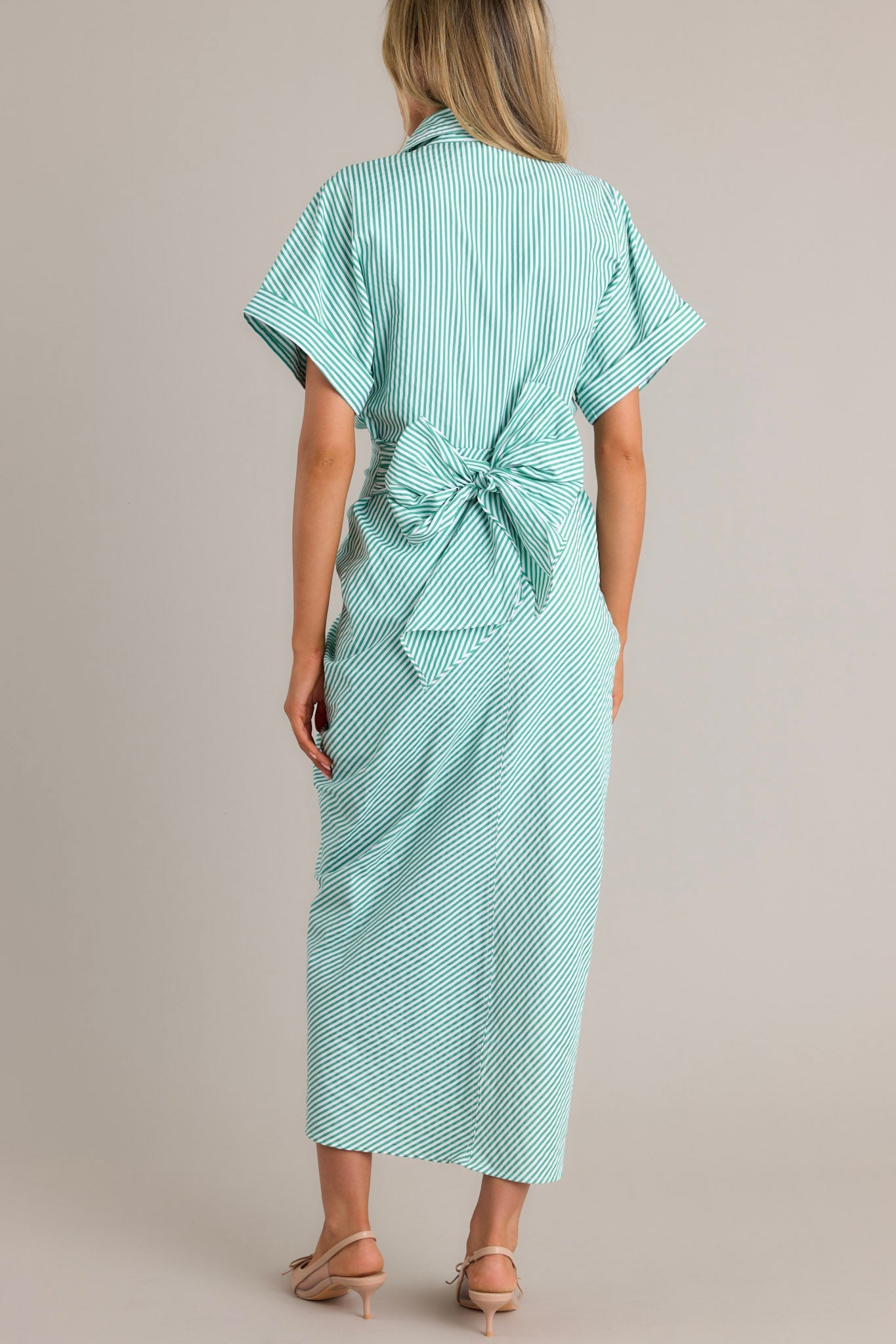 Nautical Breeze Green Stripe Button Front Midi Dress
