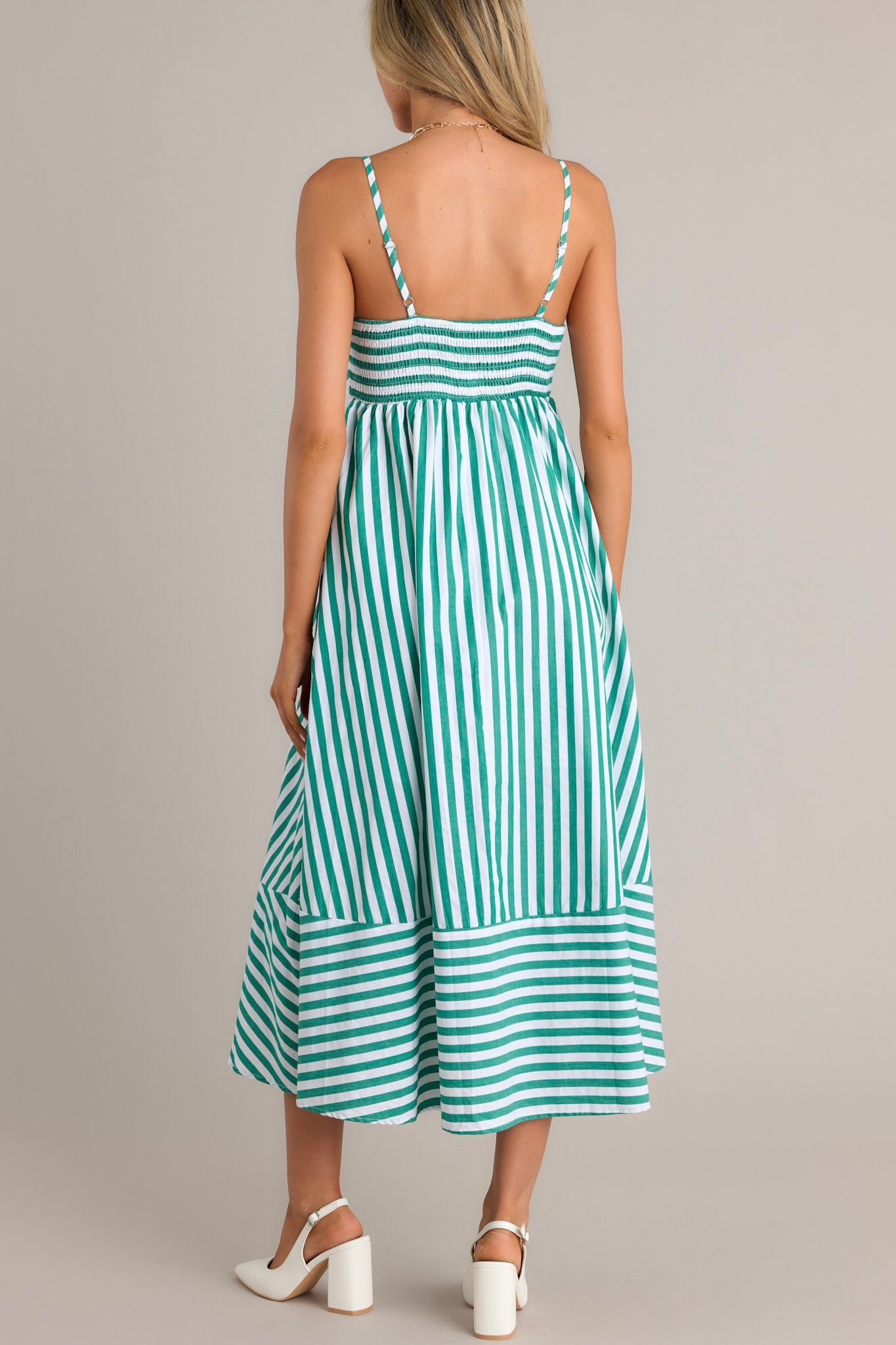 Serene Stunner 100% Cotton Green Stripe Midi Dress