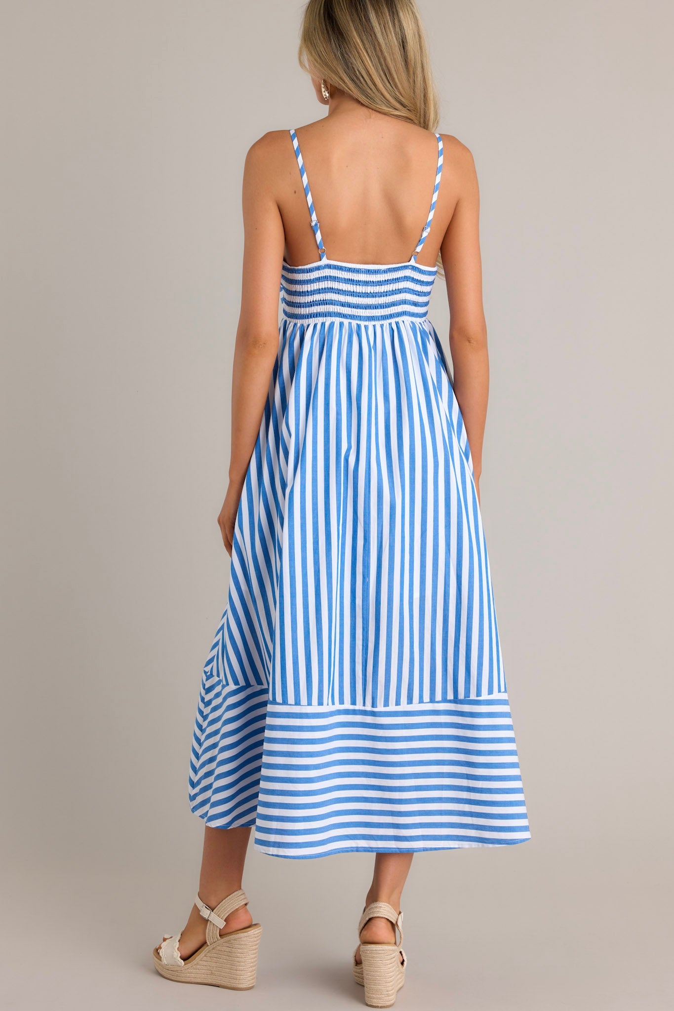 Serene Stunner 100% Cotton Blue Stripe Midi Dress