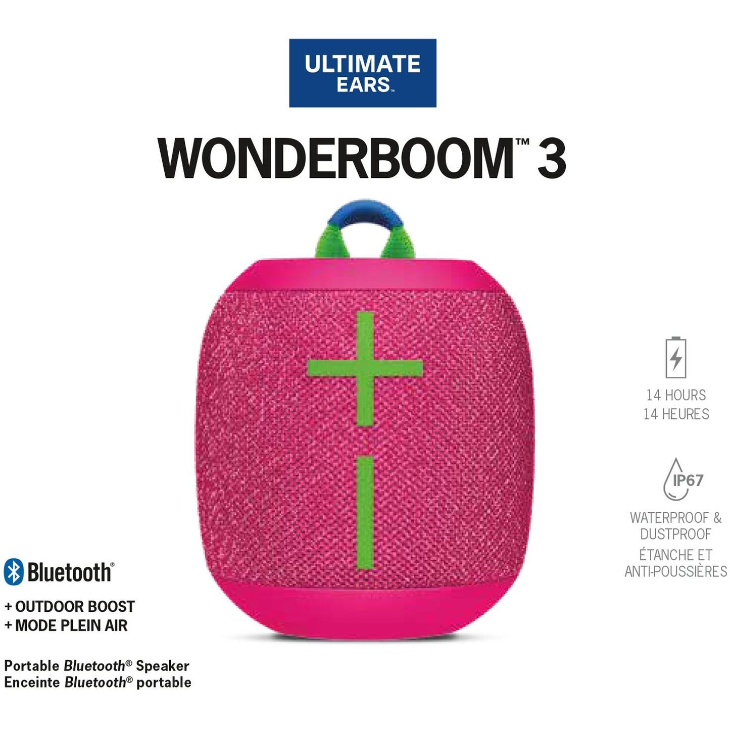 Ultimate Ears Wonderboom 3 Portable Bluetooth Speakers (Hyper Pink)