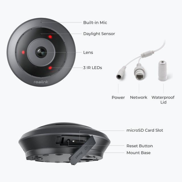 Reolink 6MP PoE 360° Panoramic Fisheye Camera Two-Way Audio FE-P (White)