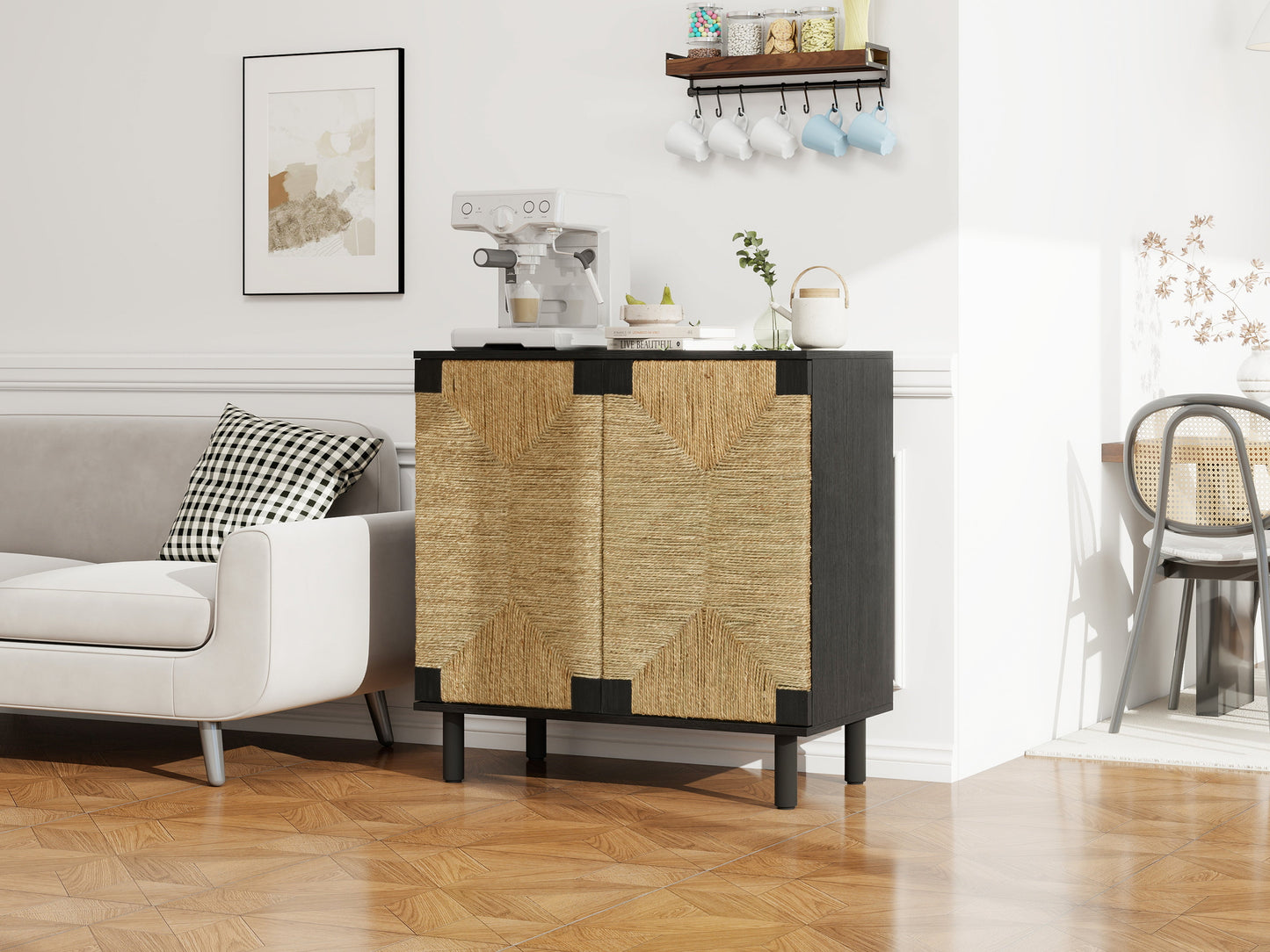Wood Sideboard with 2 Doors and Adjustable Shelf