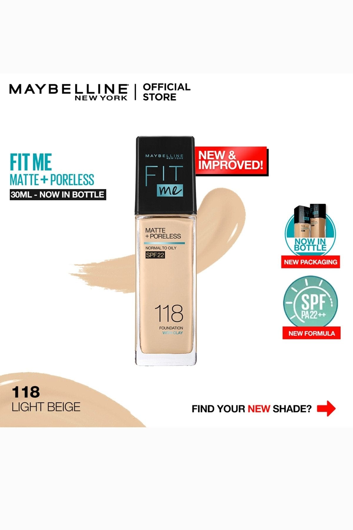 Fit Me! Matte & Poreless Foundation - 118 Light Beige