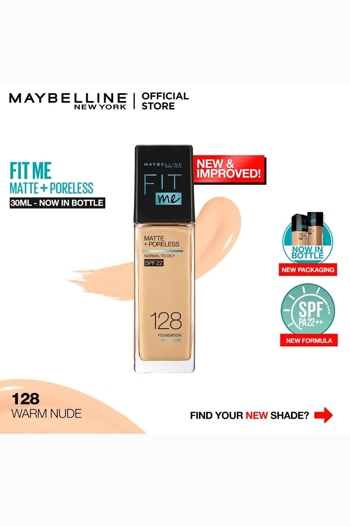 Fit Me! Matte & Poreless Foundation - 128 Warm Nude