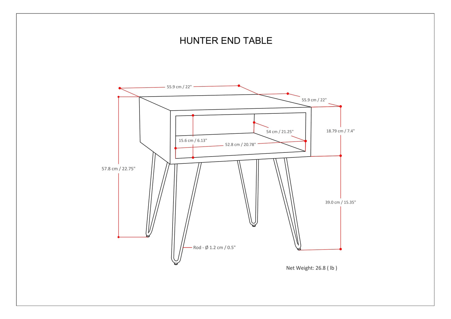 Side Table with Open Compartment and Hairpin Legs