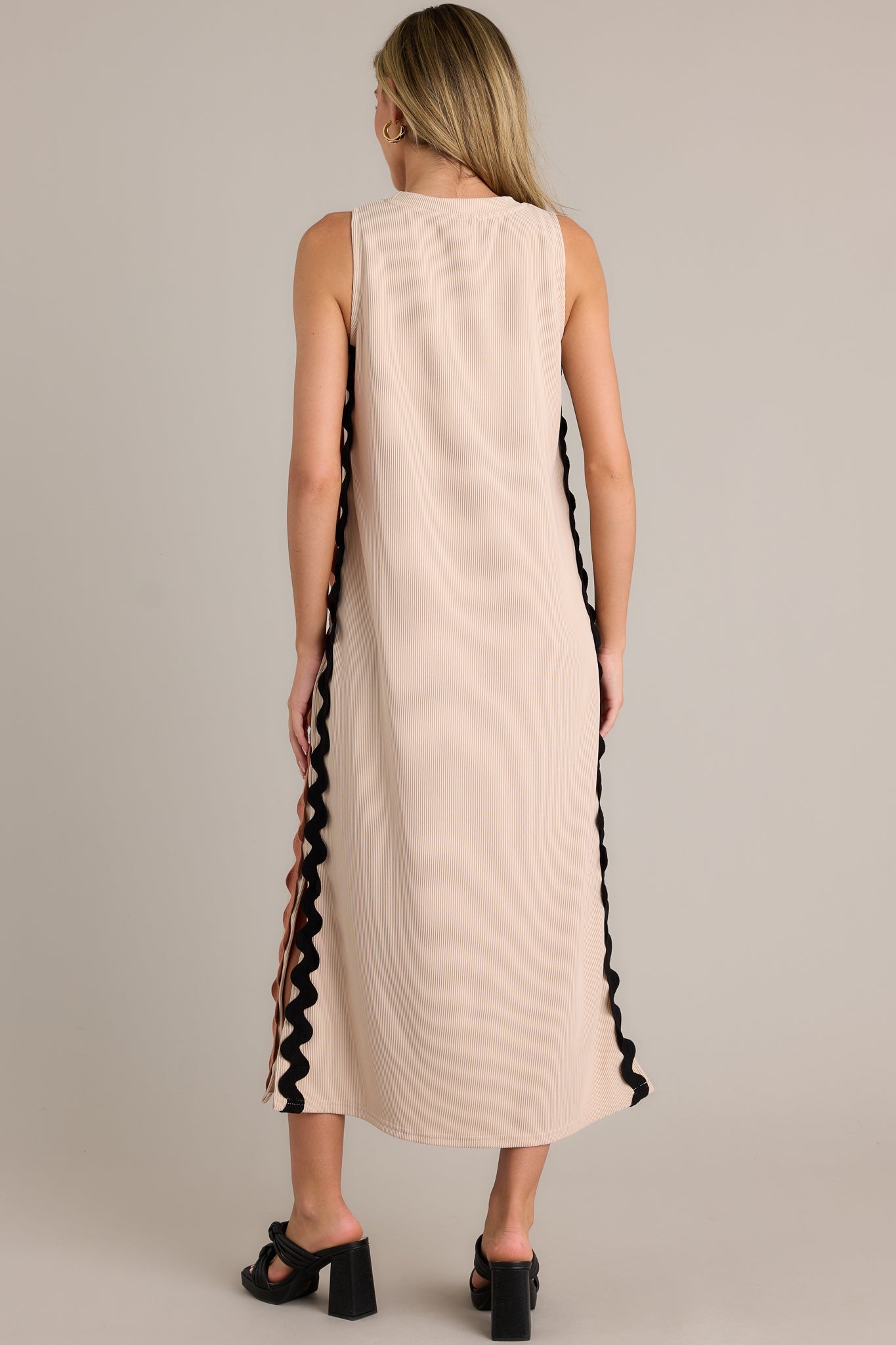 Radiant Glow Taupe Ricrac Midi Dress