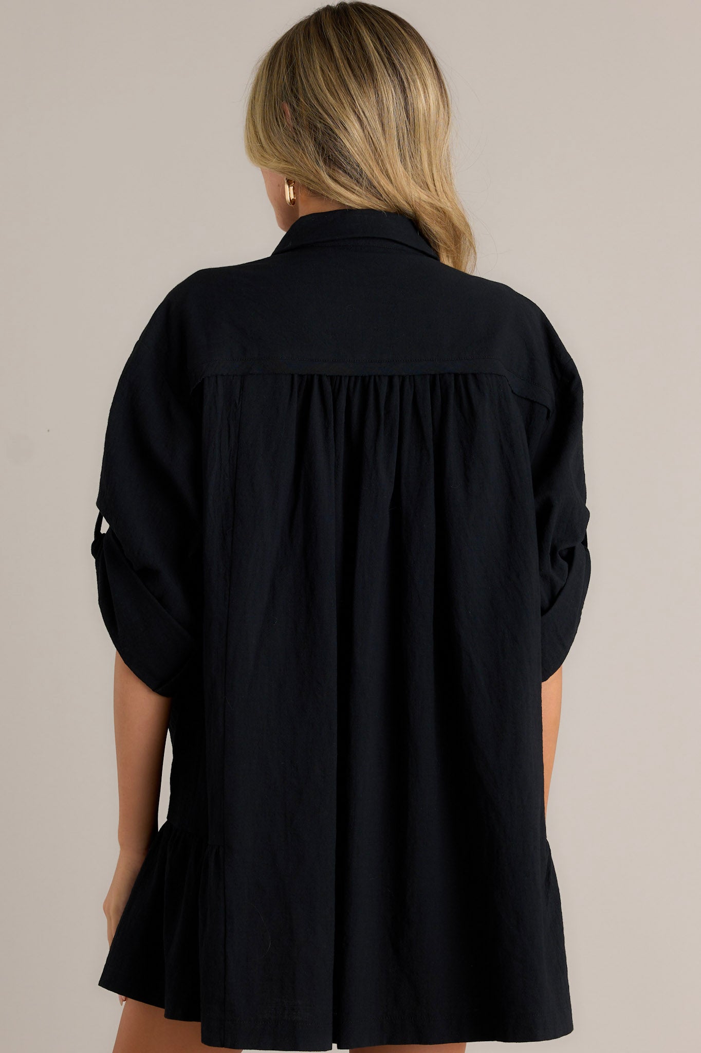 Posh Vision 100% Cotton Black Button Front Mini Dress