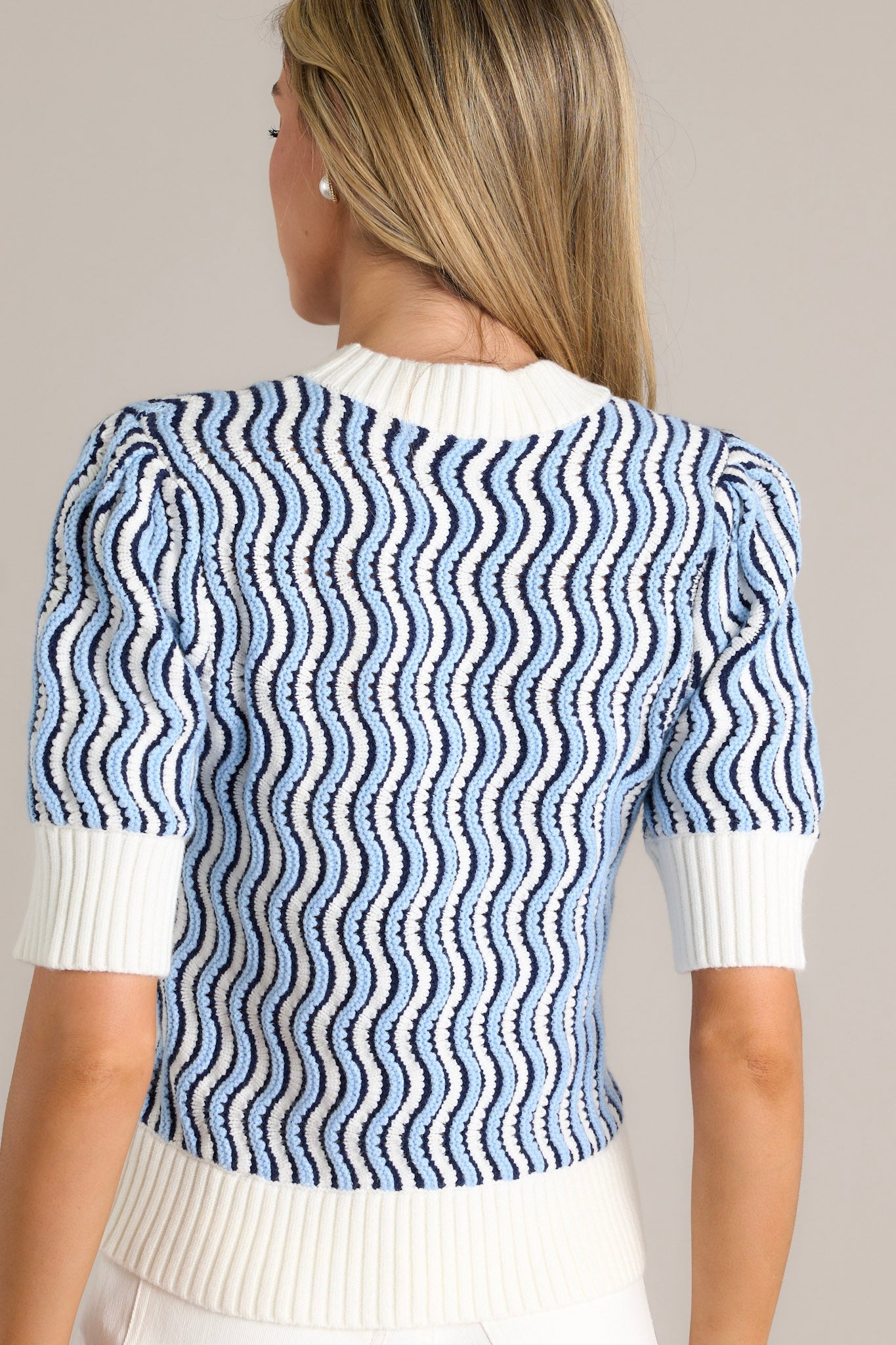 In Too Deep Blue Wavy Stripe Sweater Top