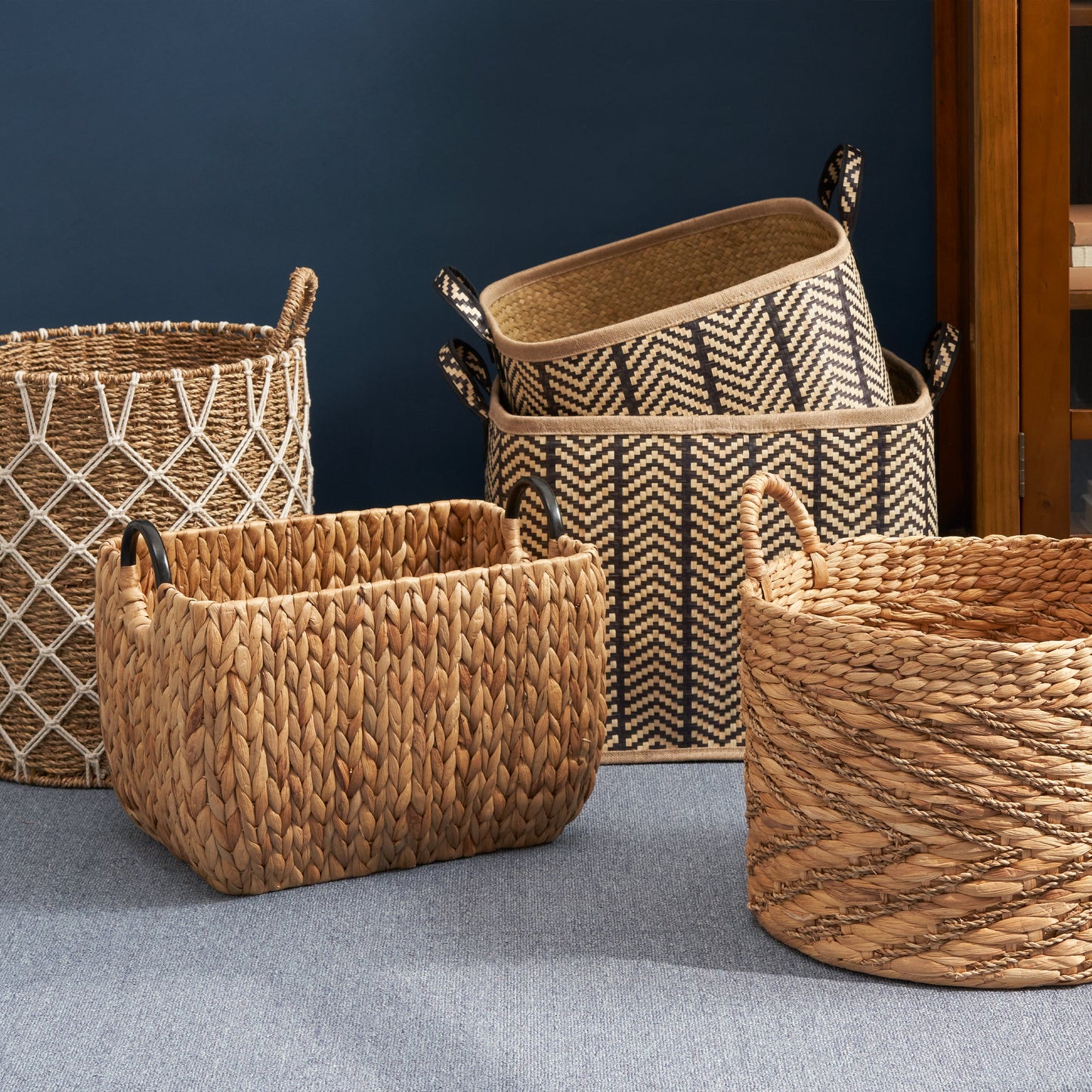 Round Woven Storage Basket with Handles