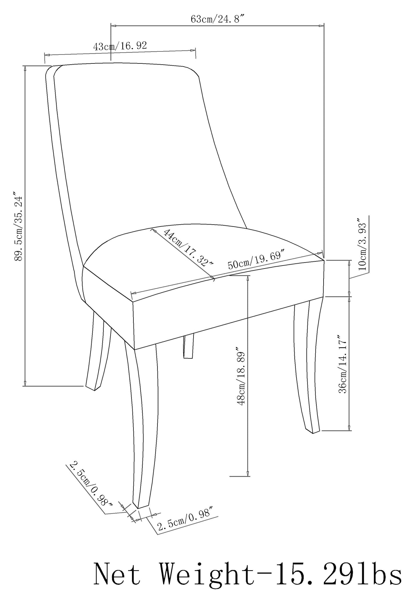 Upholstered Dining Chair with Curved Back, Set of 2