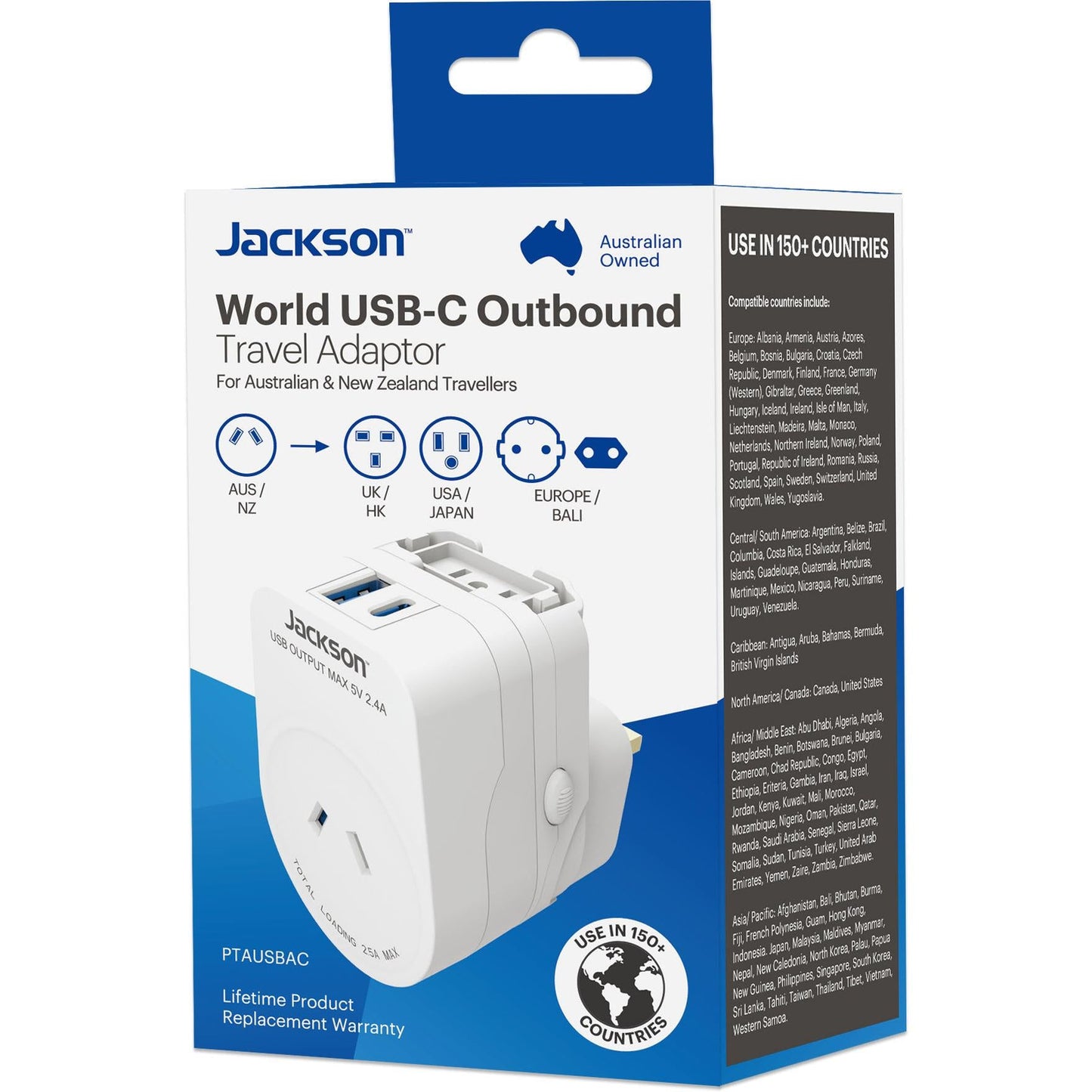 Jackson Outbond Universal Travel Adapter with USB-A/C