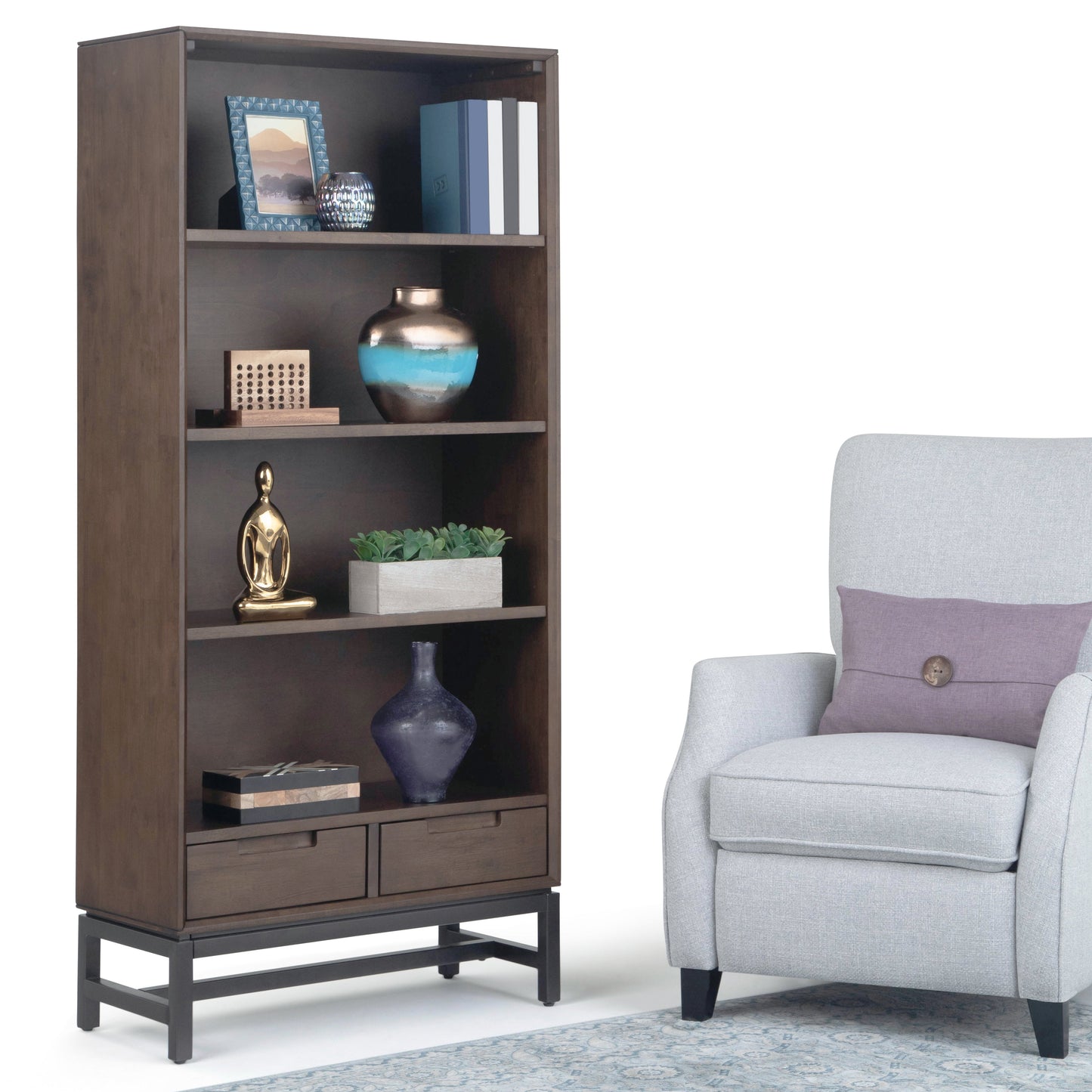 Infinite Bookcase with Adjustable Shelves and 2 Small Drawers