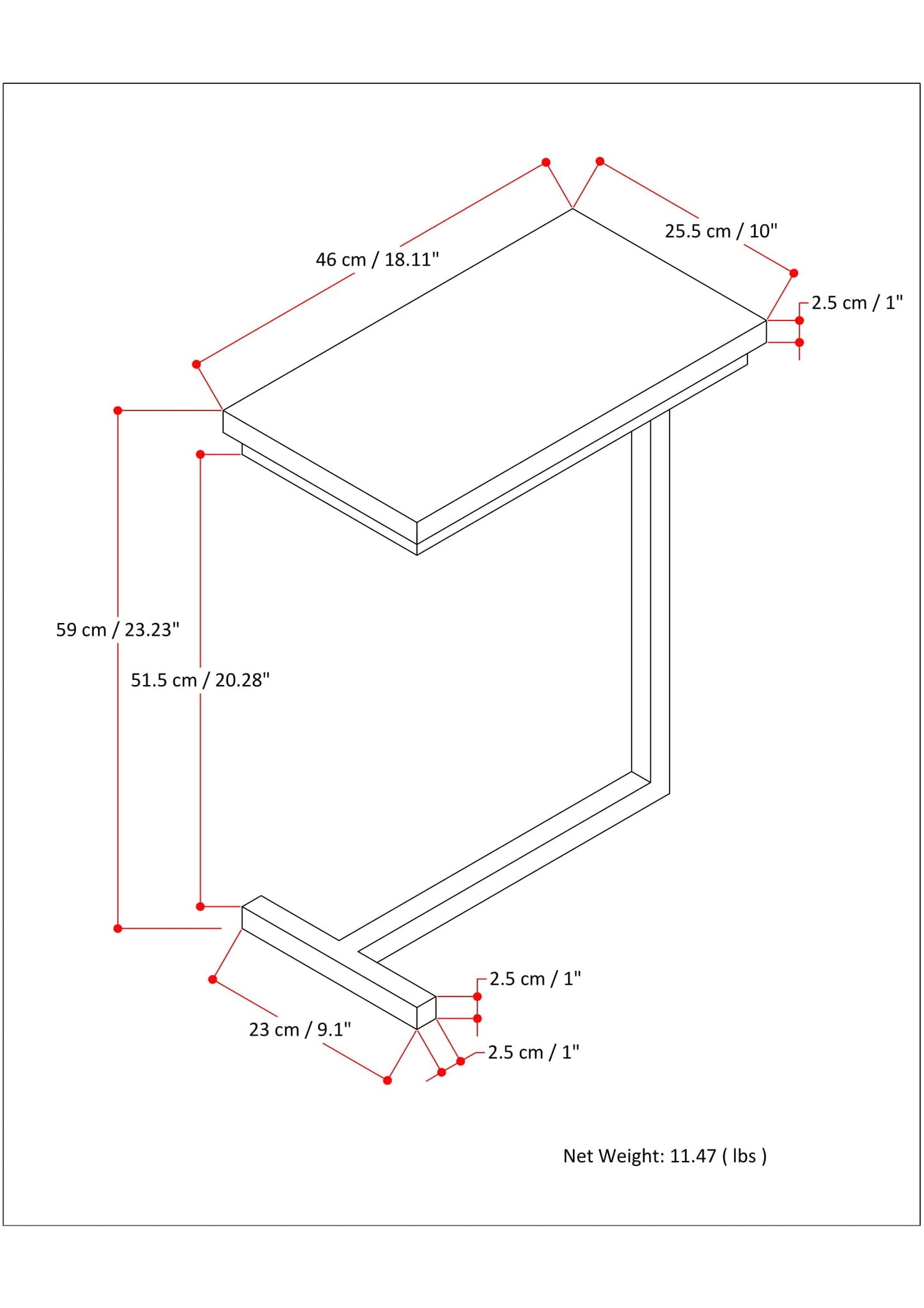 C-Shaped Side Table with Metal Frame