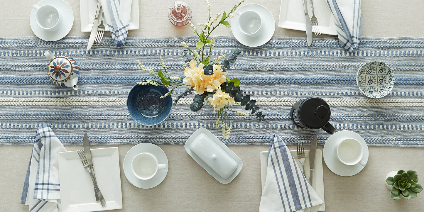 Stonewash Blue Braided Stripe Table Runner 15X72