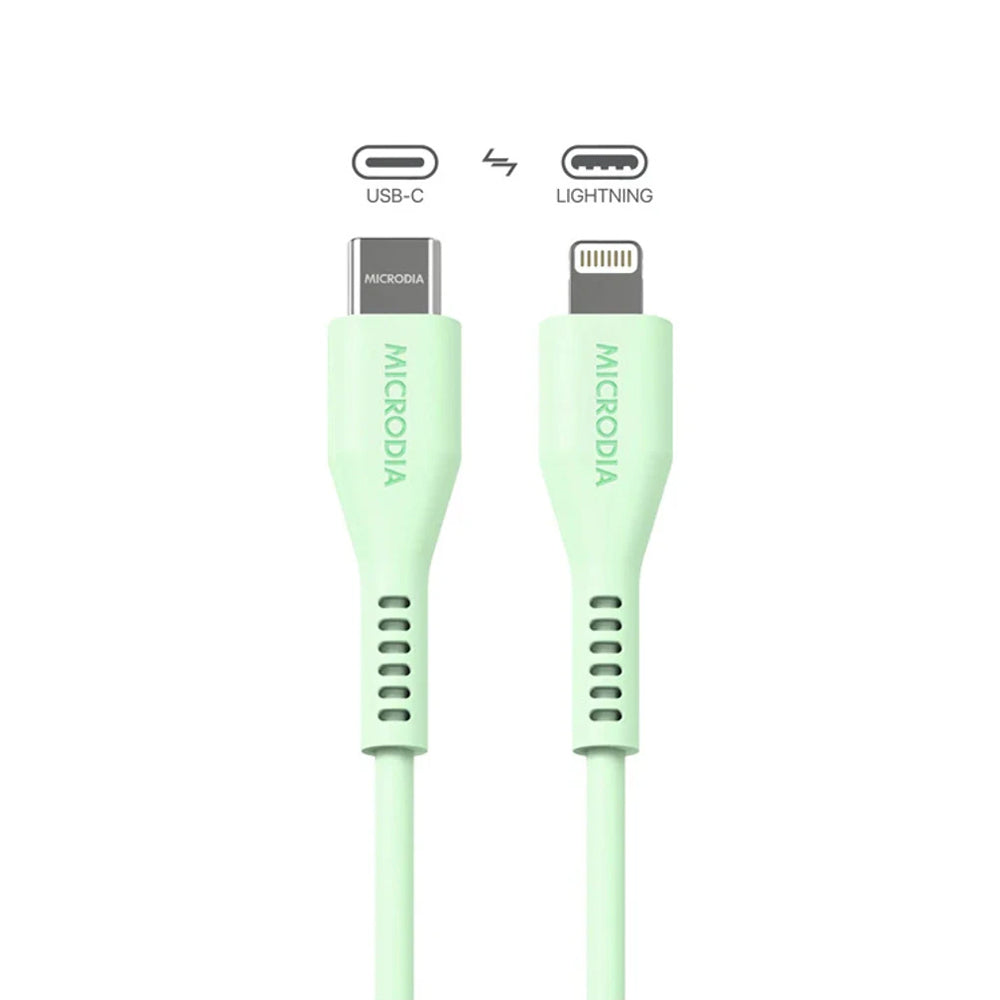 Microdia Fruitywire Silicone PD60W USB-C to 8-Pin Cable 2.6m (Mint)