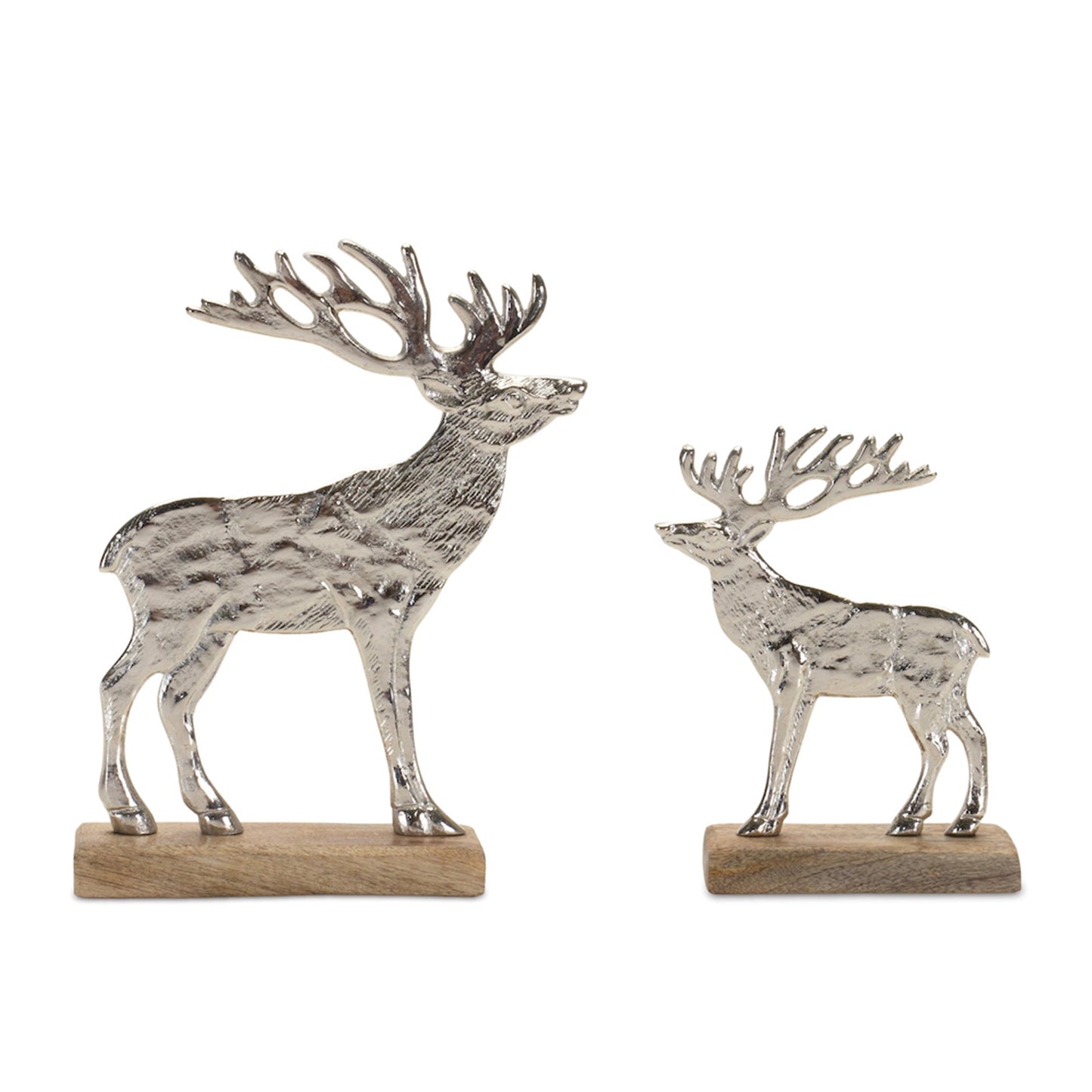 Metal Deer Silhouette with Wood Base, Set of 2