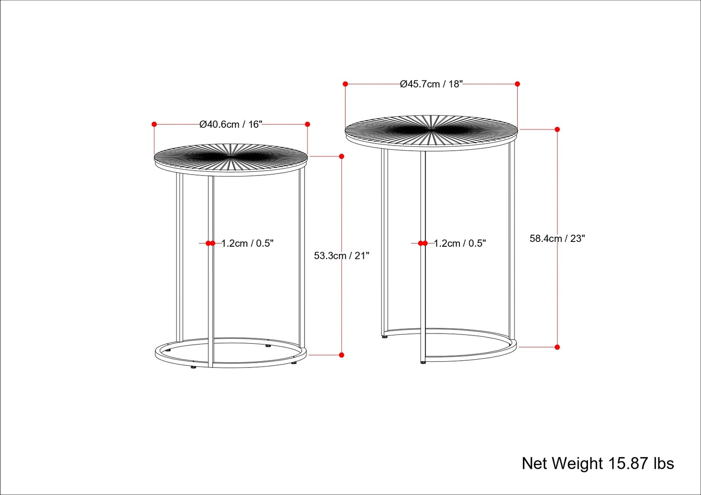 2-Piece Nesting Table Set with Etched Top and Round Base