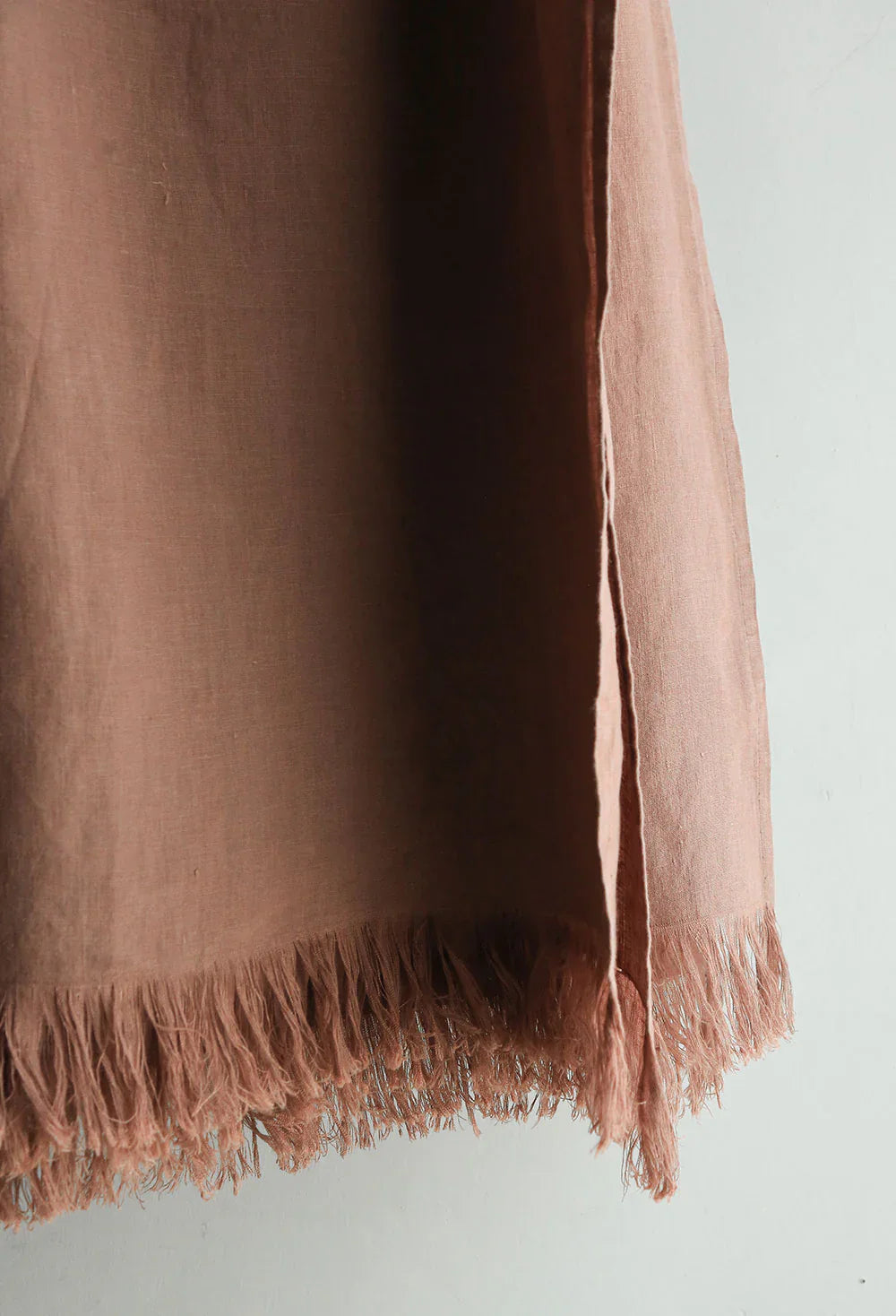 100% Linen Mocha Fringe Throw Blanket