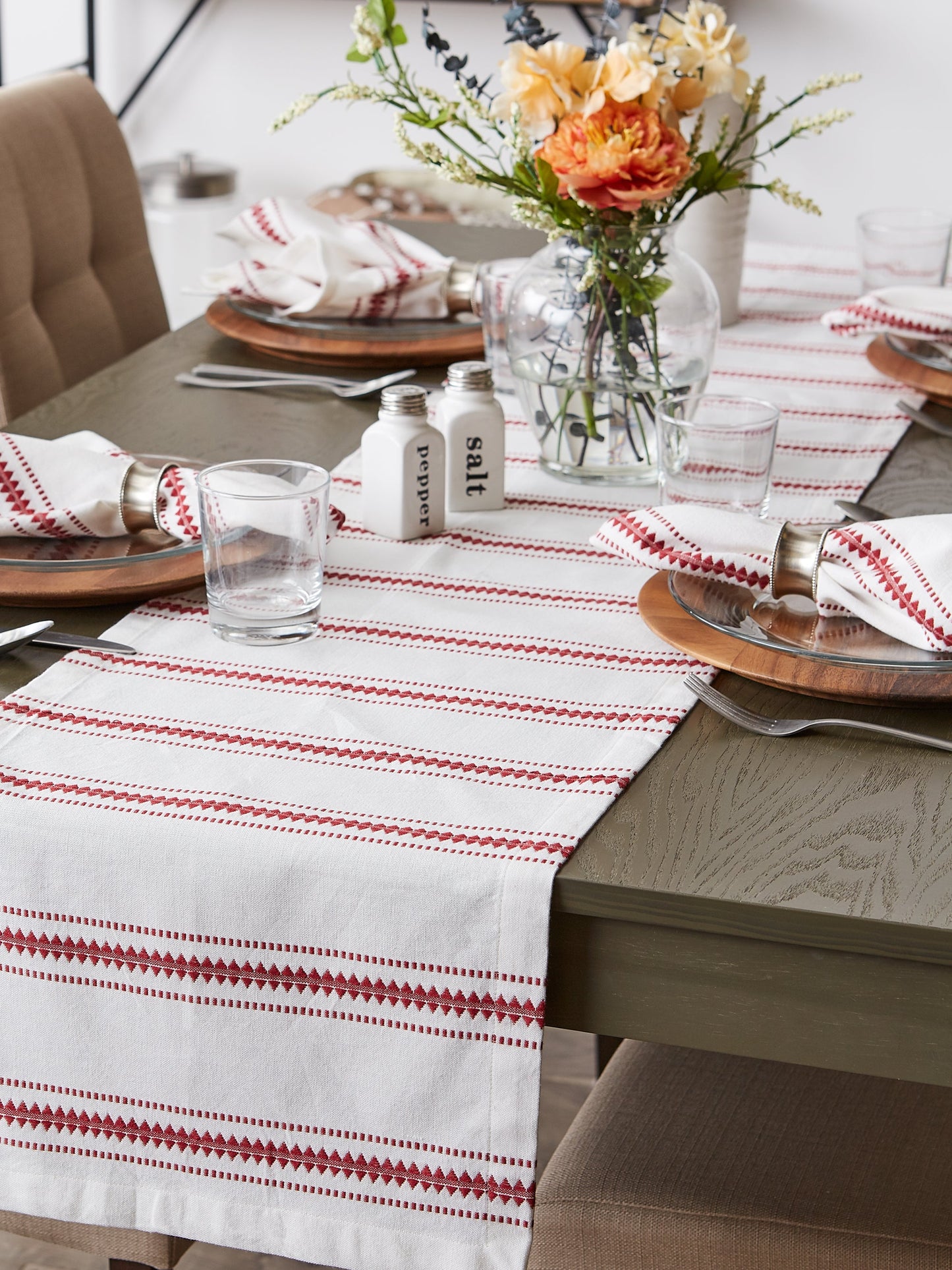 Barn Red Zig Dobby Stripe Table Runner 14X72