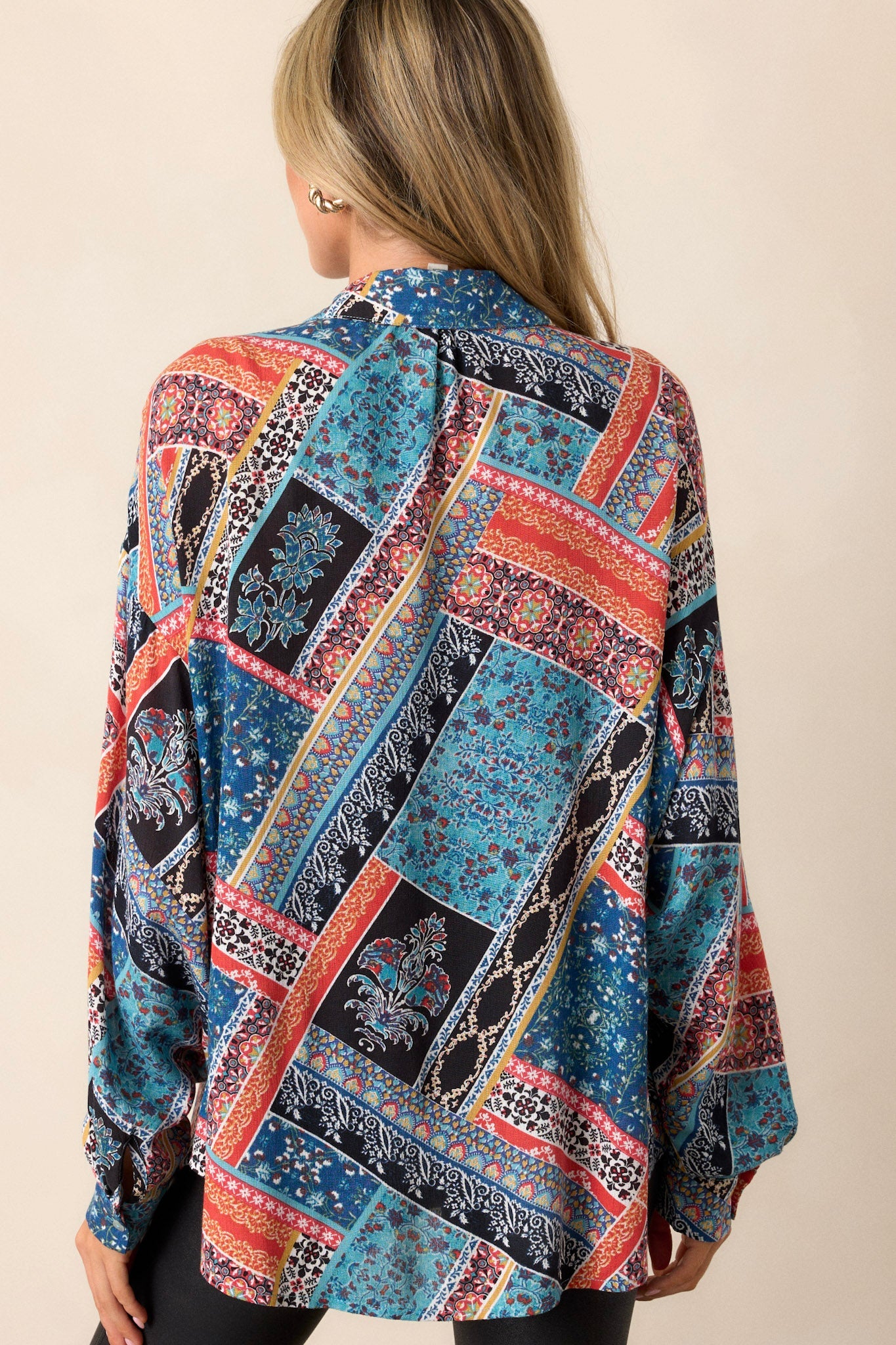Brave New World Blue Patchwork Print Top