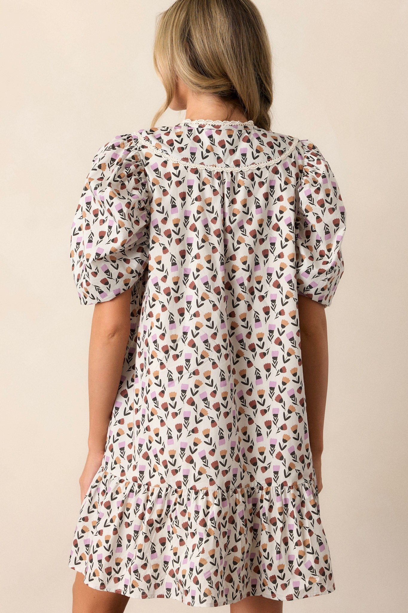 Wandering Soul 100% Cotton Ivory Floral Mini Dress
