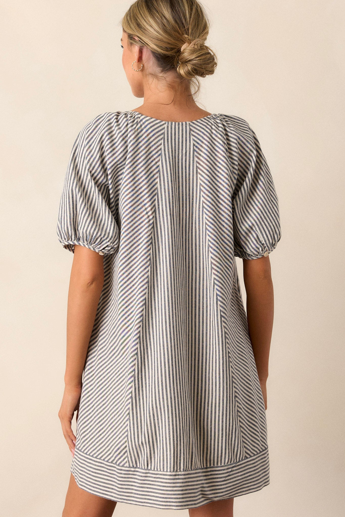 Moonflower Blues Navy Stripe Short Sleeve Mini Dress