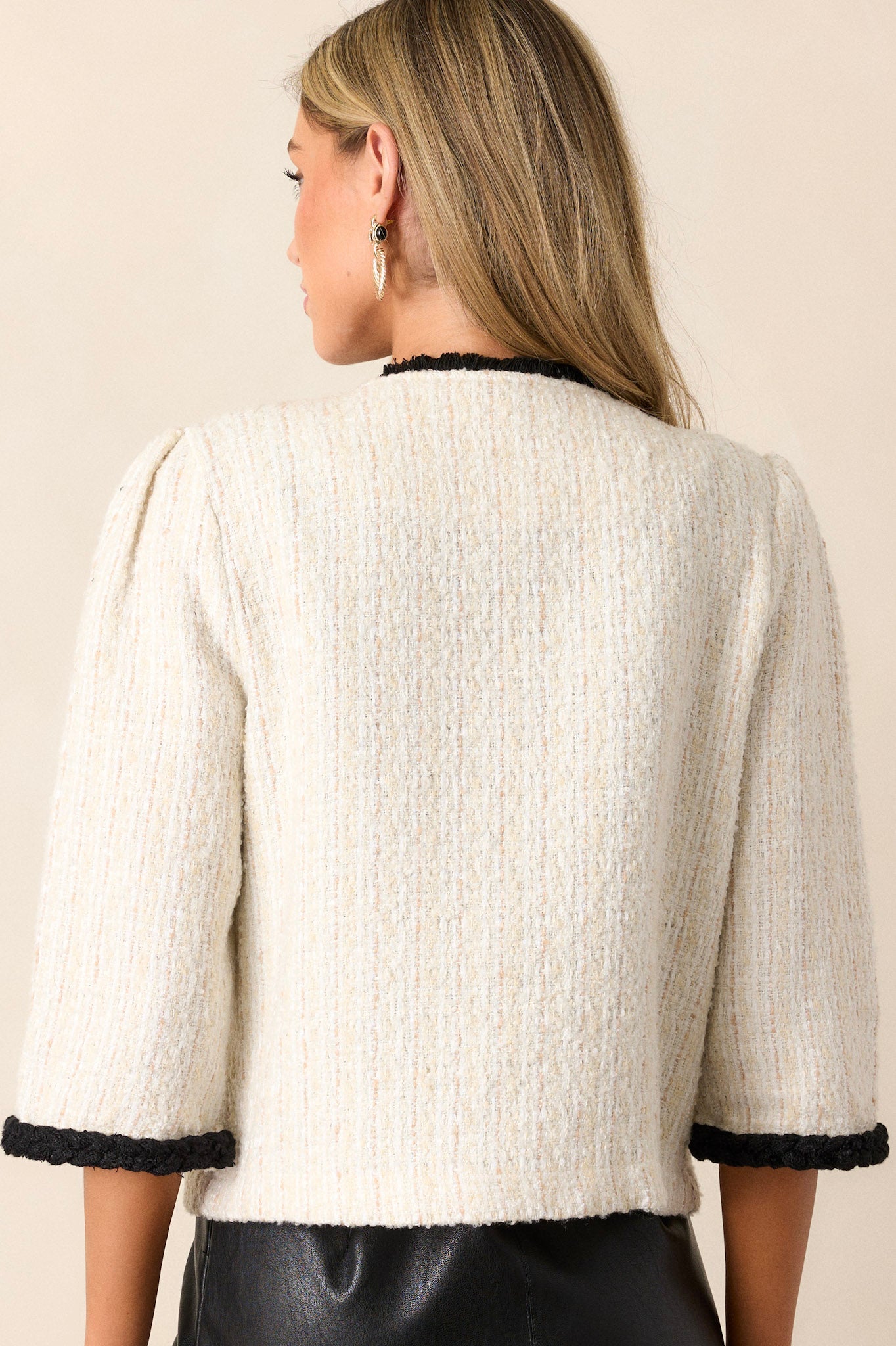 Urban Utility Ivory Button Front Tweed Jacket