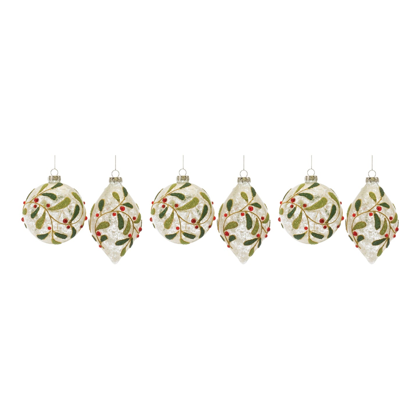 Beaded Glass Mistletoe Ornament, Set of 6