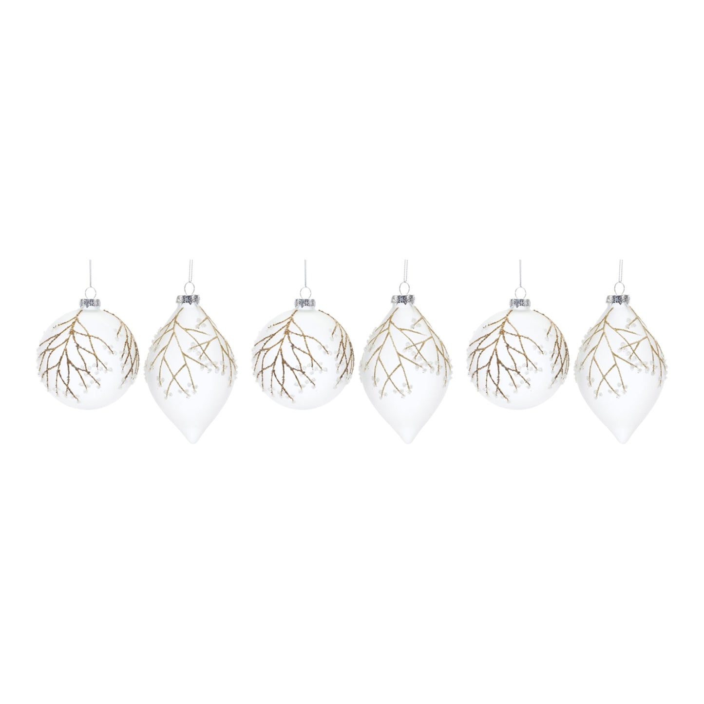 Glittered Glass Tree Branch Ornament, Set of 6