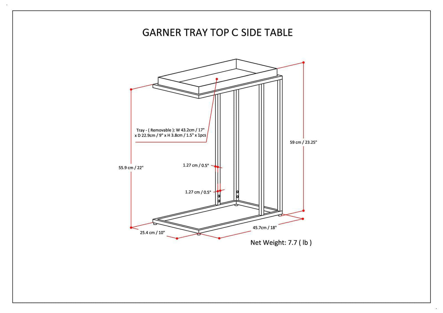 C-Shaped Side Table with Removable Tray Top