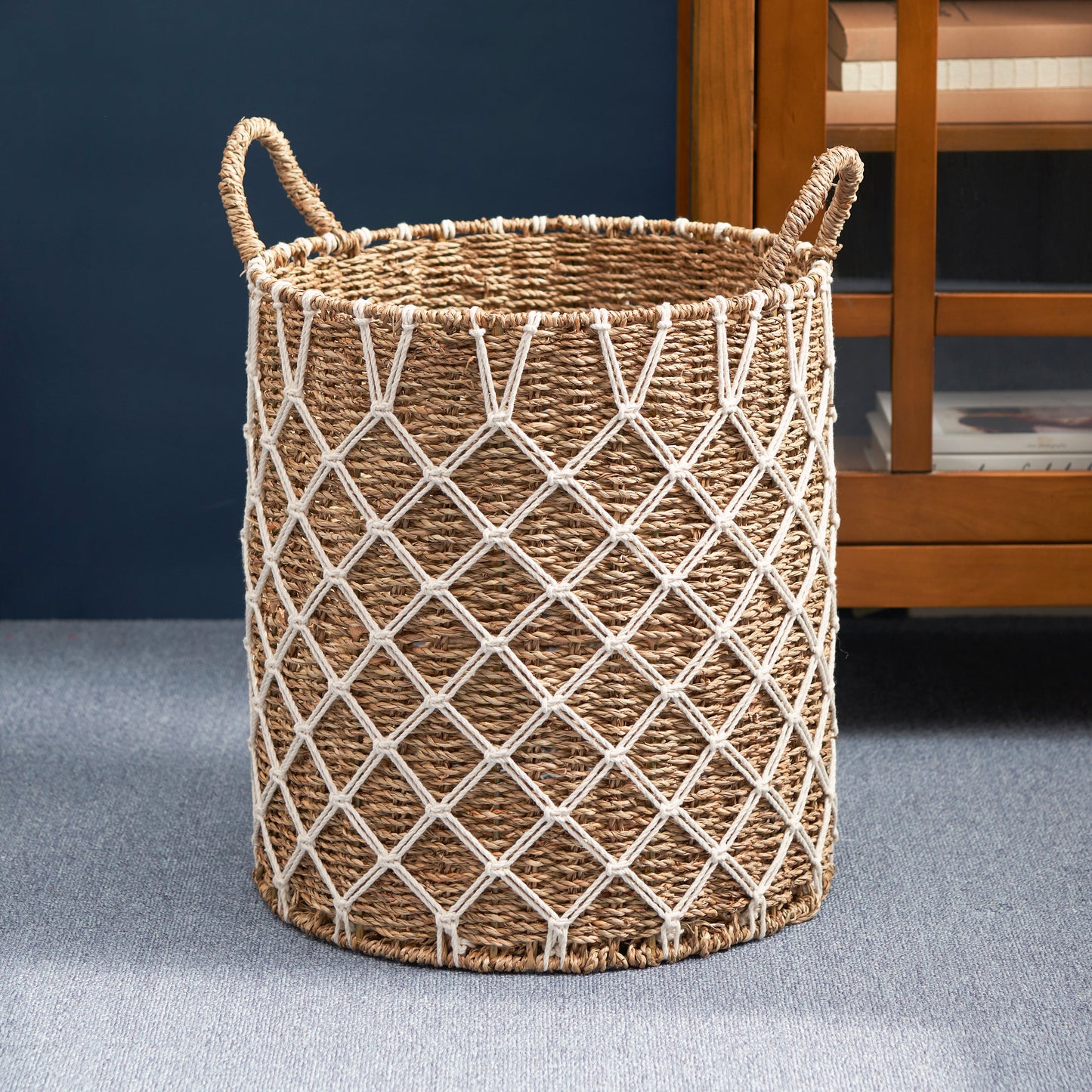 Storage Basket with Plaid Rope Weave Pattern