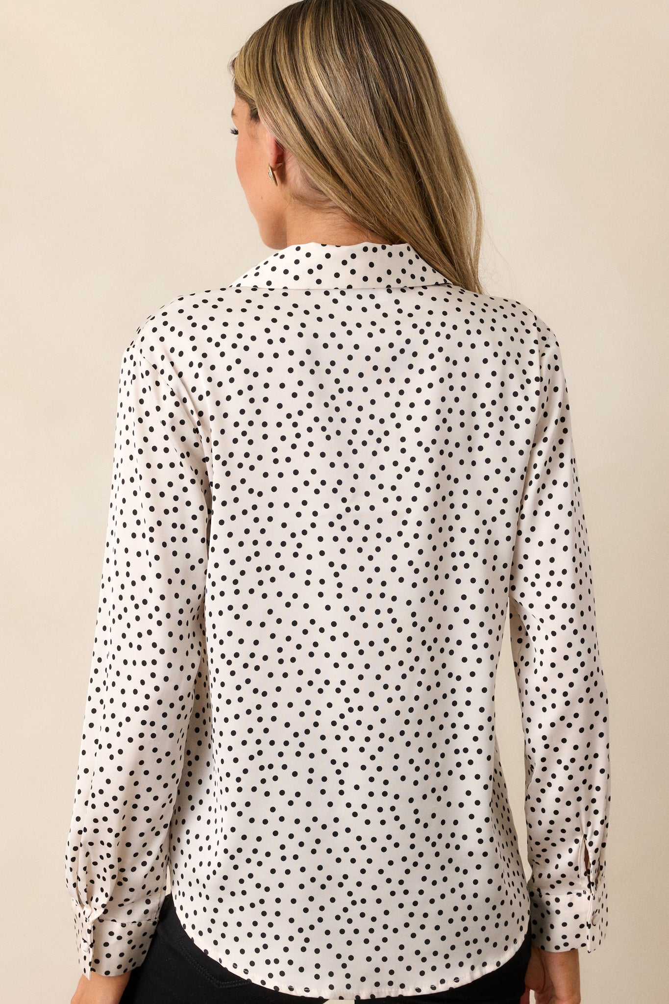 Lush Linen Ivory Polka Dot Button Front Top