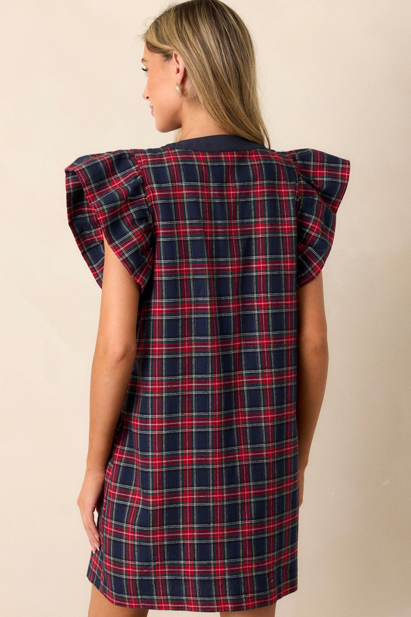 Now I Know 100% Cotton Navy Plaid Mini Dress