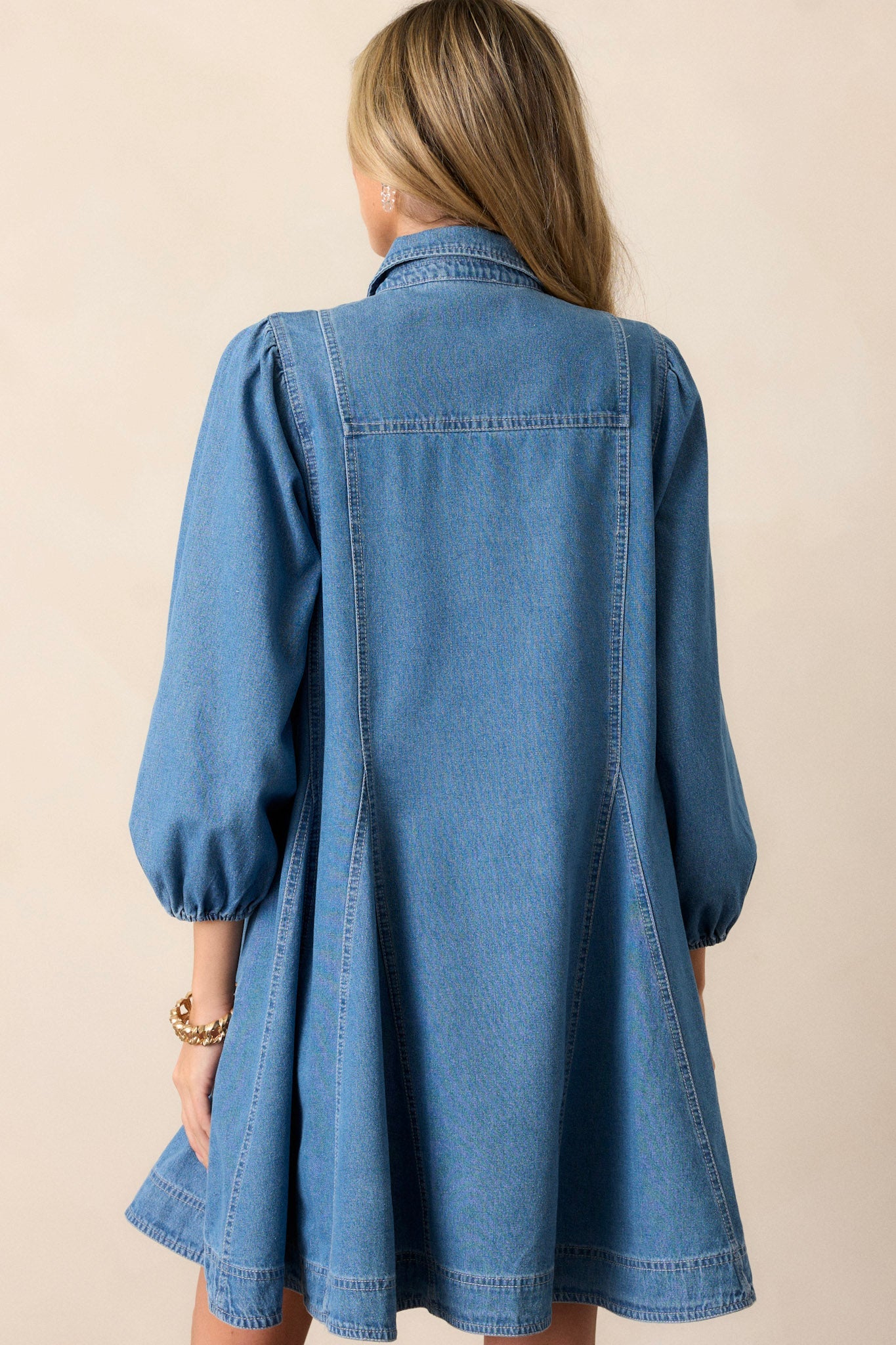 Speak Up Medium Wash Denim Mini Shirt Dress