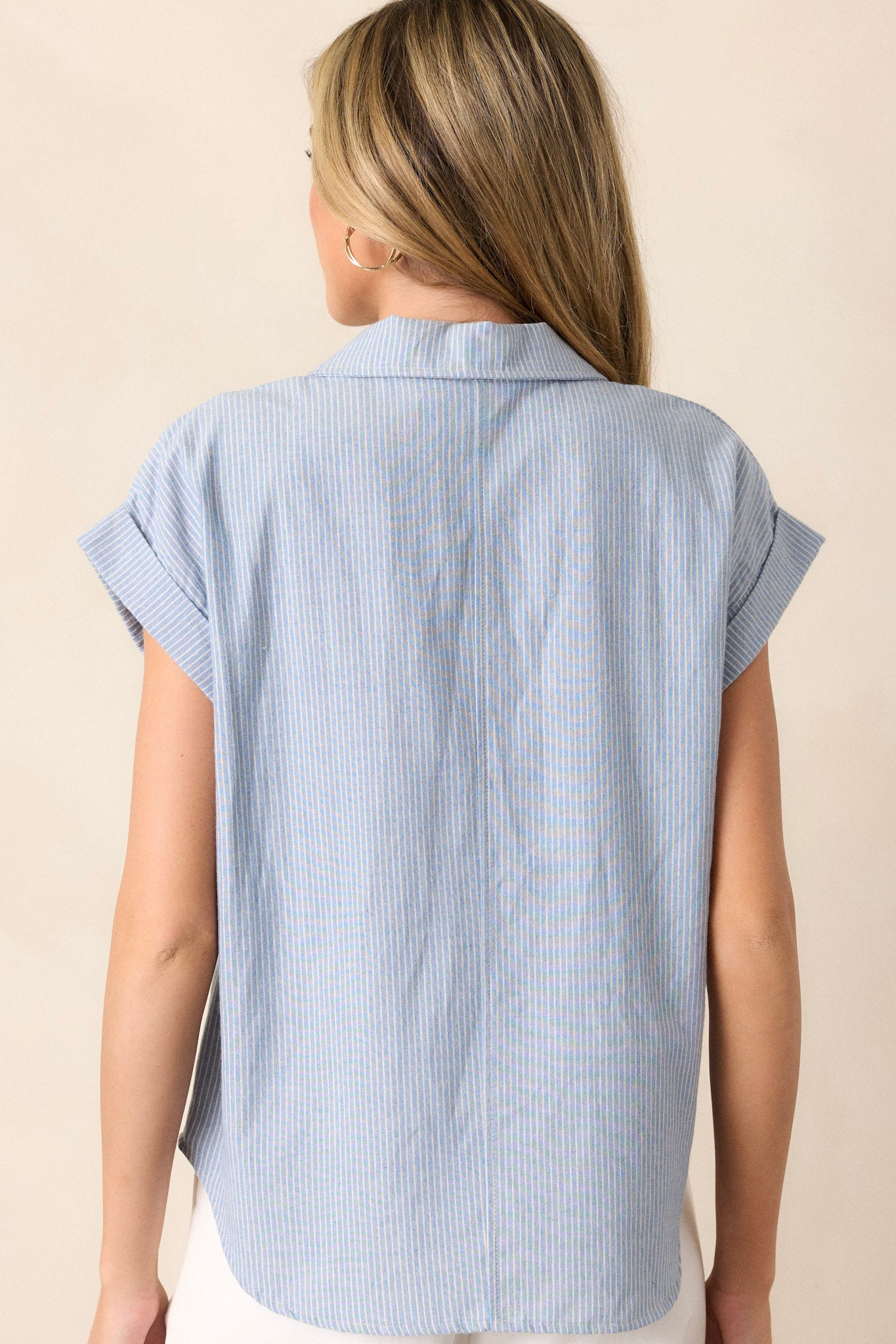 Know The One Light Blue Striped Button Front Top