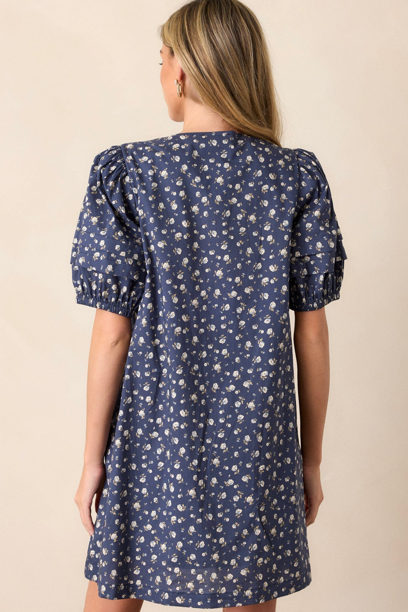 Never Enough 100% Cotton Navy Puff Sleeve Mini Dress