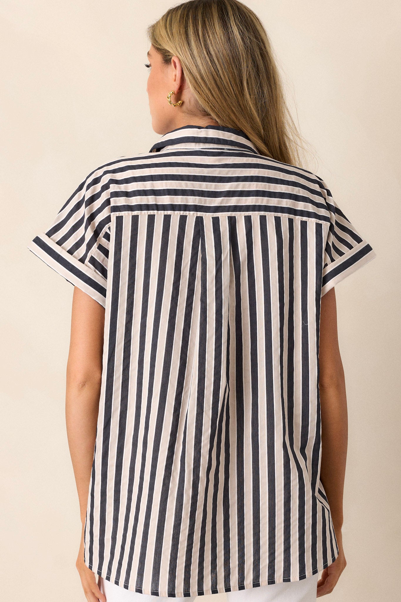 Timeless Choice Black Stripe Button Front Top