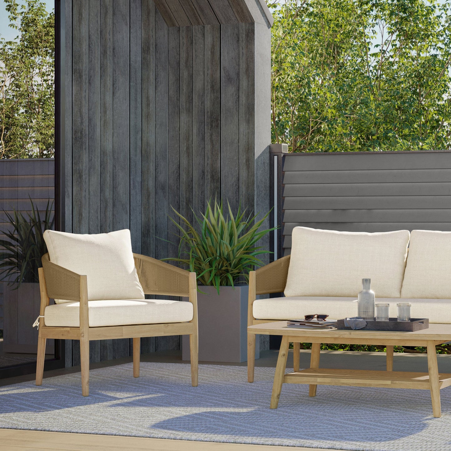 Outdoor Conversation Chair with Curved Back and Arm, Set of 2