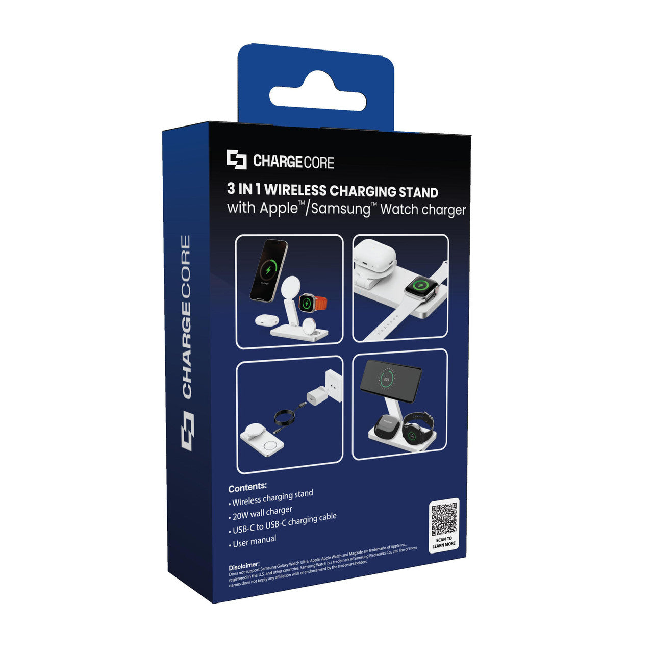 ChargeCore 3-in-1 Wireless Charging Stand (White)