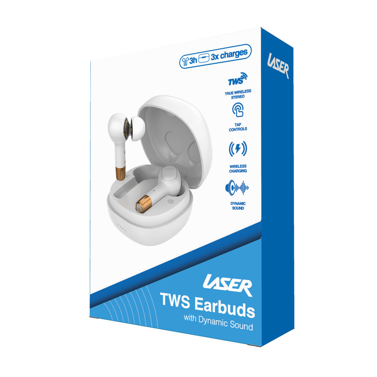 Laser TWS Earbuds - Wireless Charging & Dual Drivers (White)