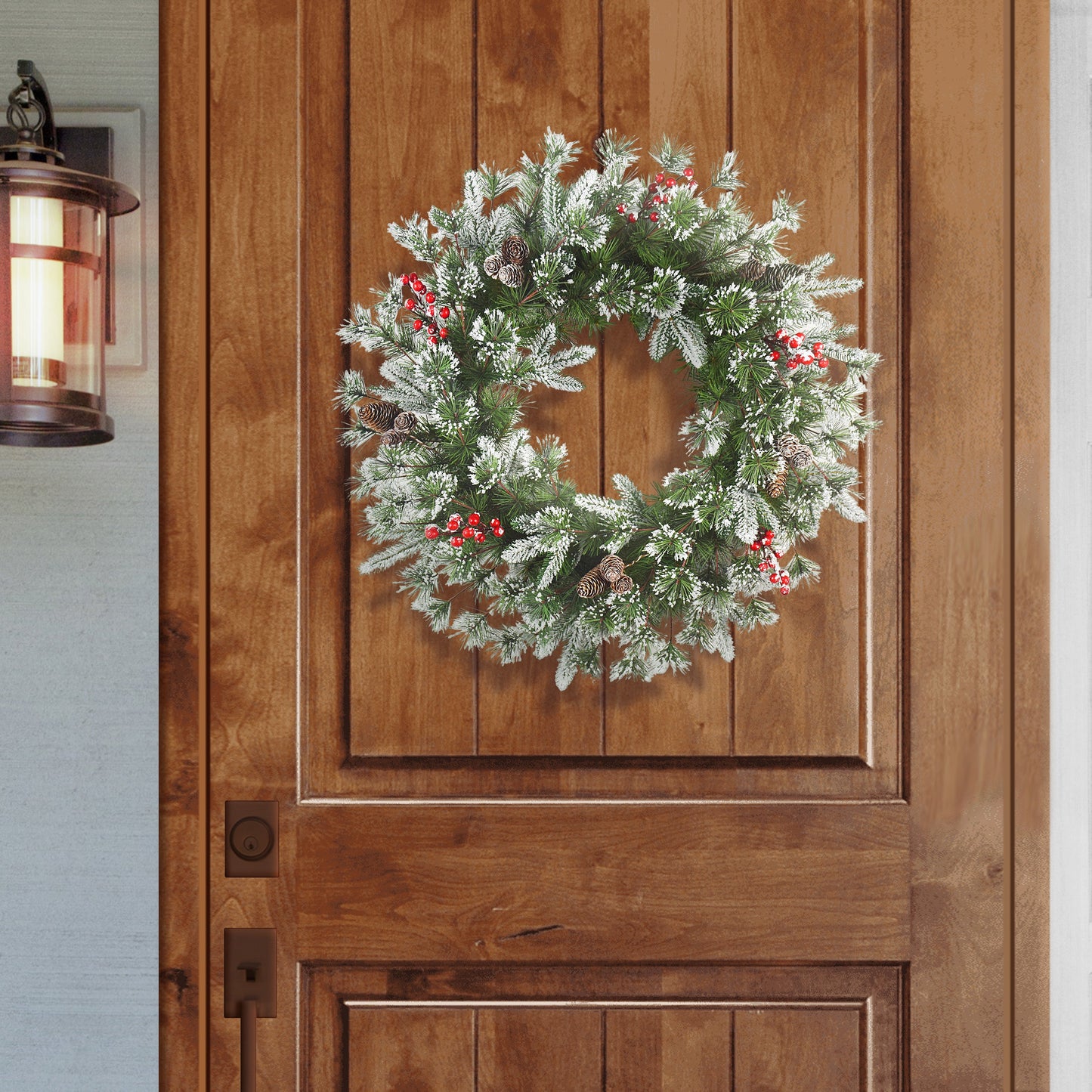 24" Decorated Wreath 200 Tips Pinecones & Red Berries